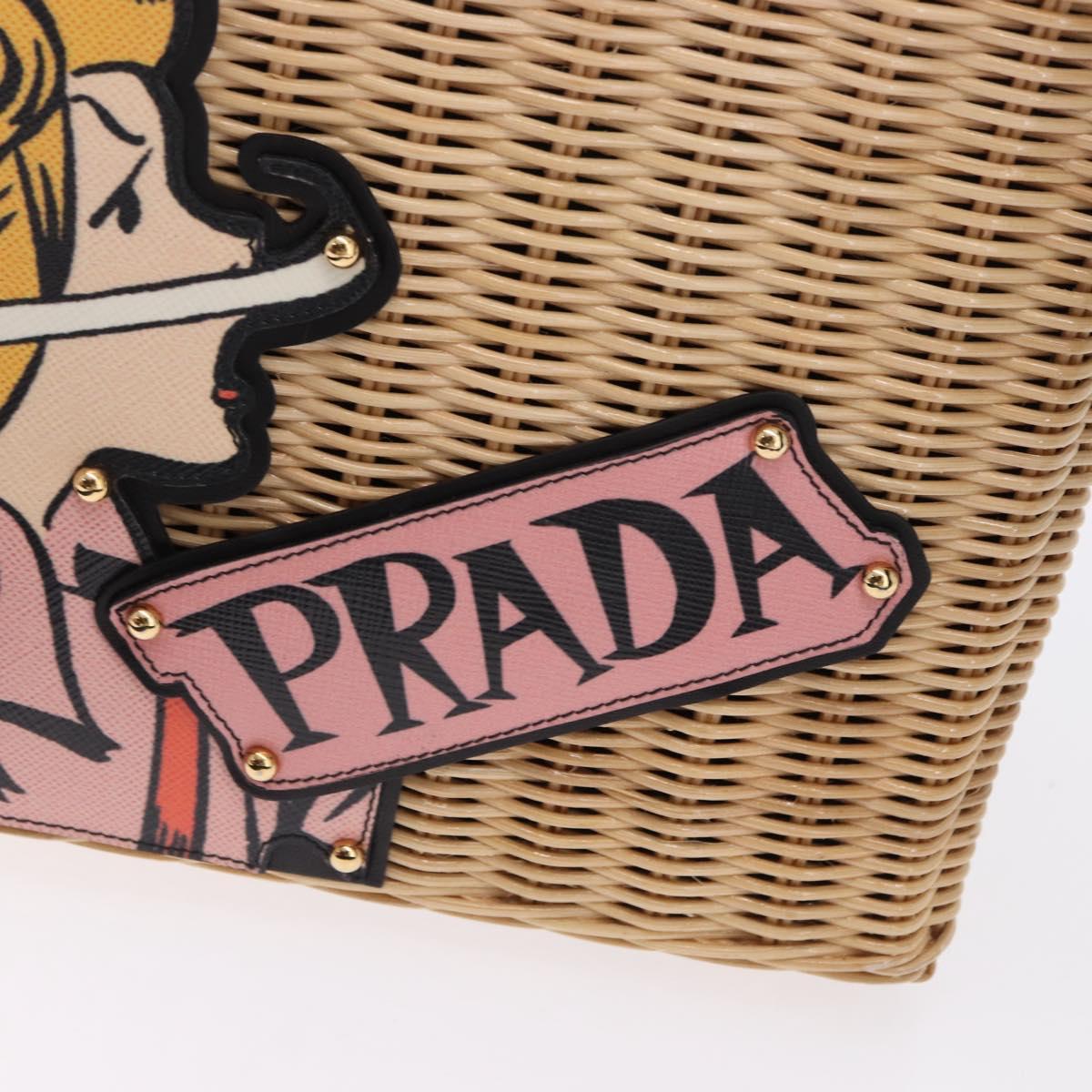 PRADA Wicker Canapa Hand Bag Rattan 2way Beige Gold 1BG835 Auth 198609SAM