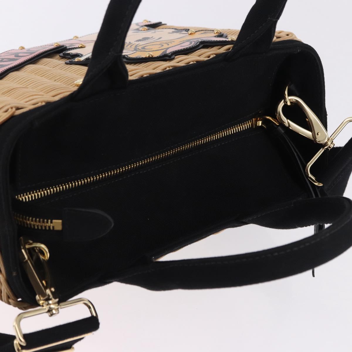 PRADA Wicker Canapa Hand Bag Rattan 2way Beige Gold 1BG835 Auth 198609SAM