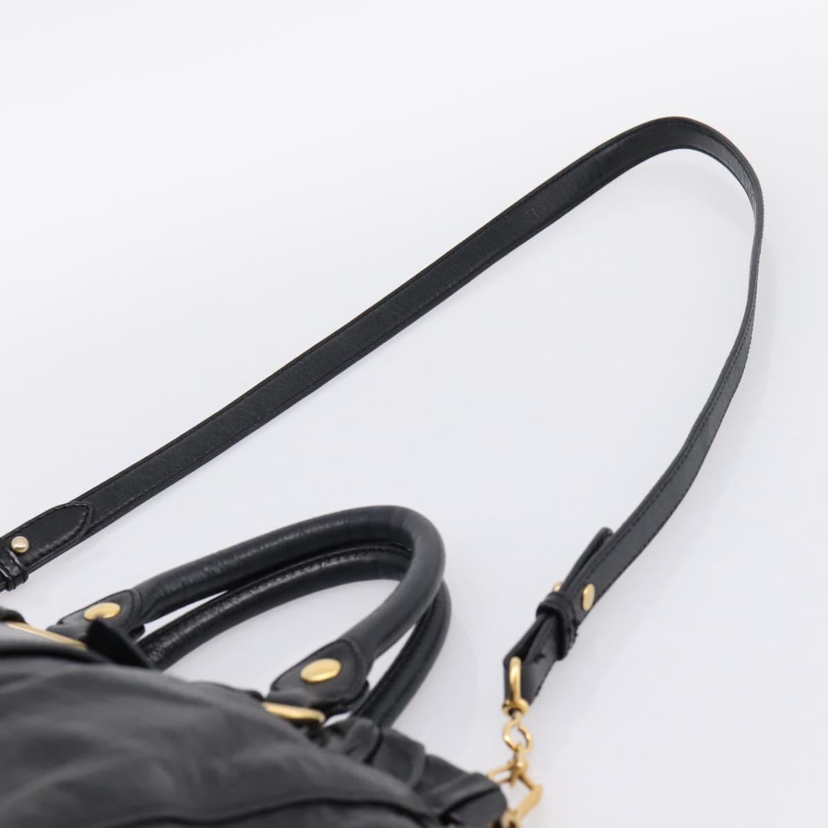 Miu Miu Hand Bag Leather 2way Black Gold Auth 198610M