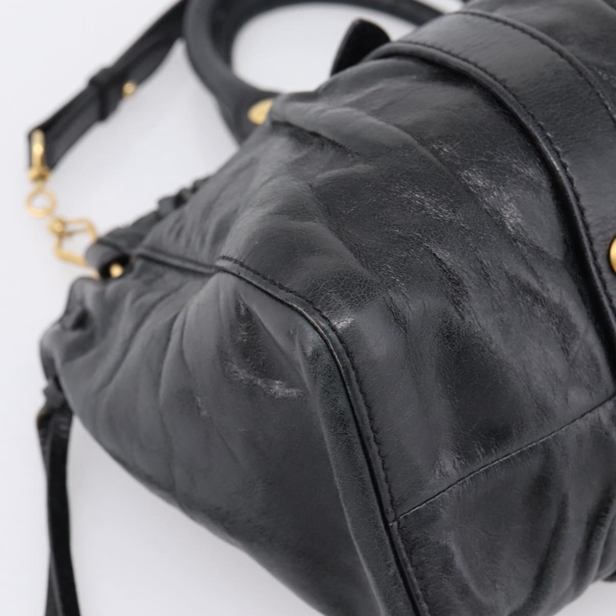 Miu Miu Hand Bag Leather 2way Black Gold Auth 198610M