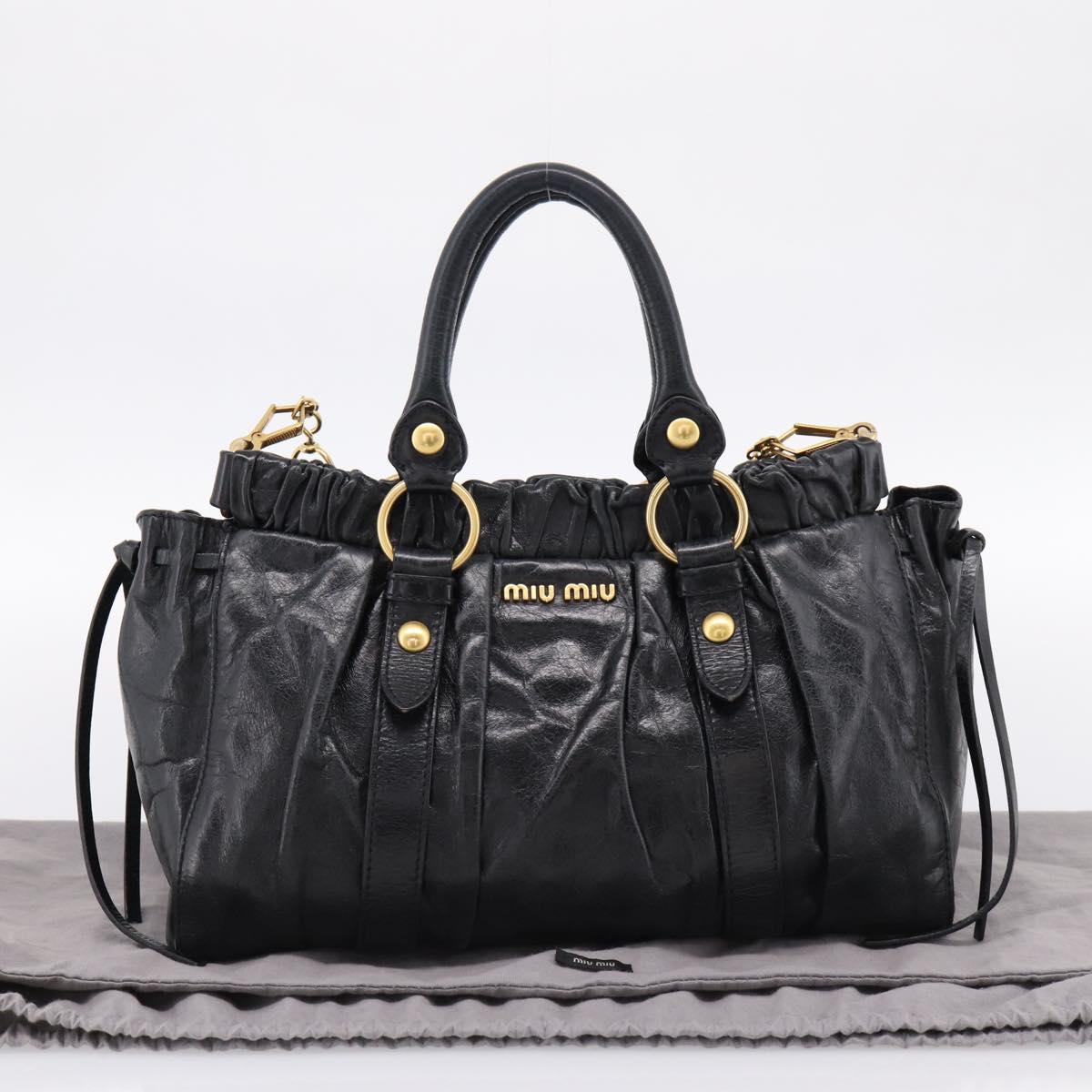 Miu Miu Hand Bag Leather 2way Black Gold Auth 198610M