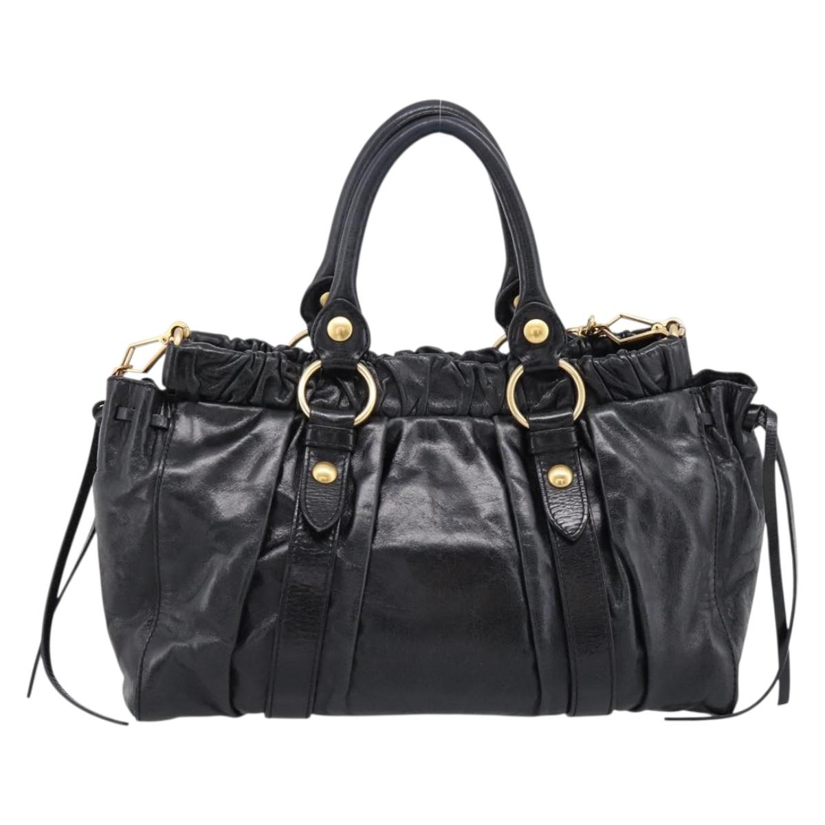 Miu Miu Hand Bag Leather 2way Black Gold Auth 198610M