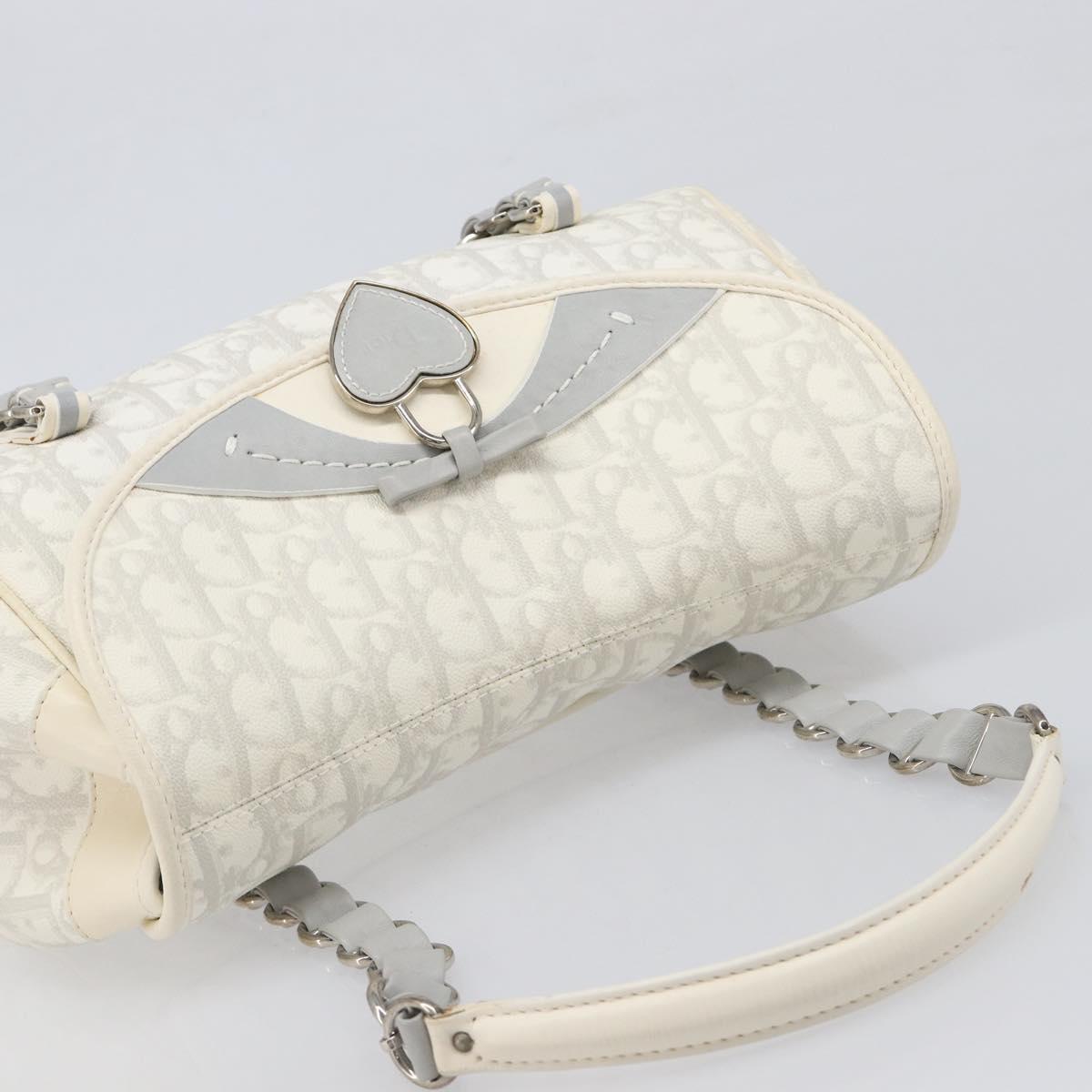 Christian Dior Trotter Canvas Romantic Bag PVC White Silver Auth 198611V