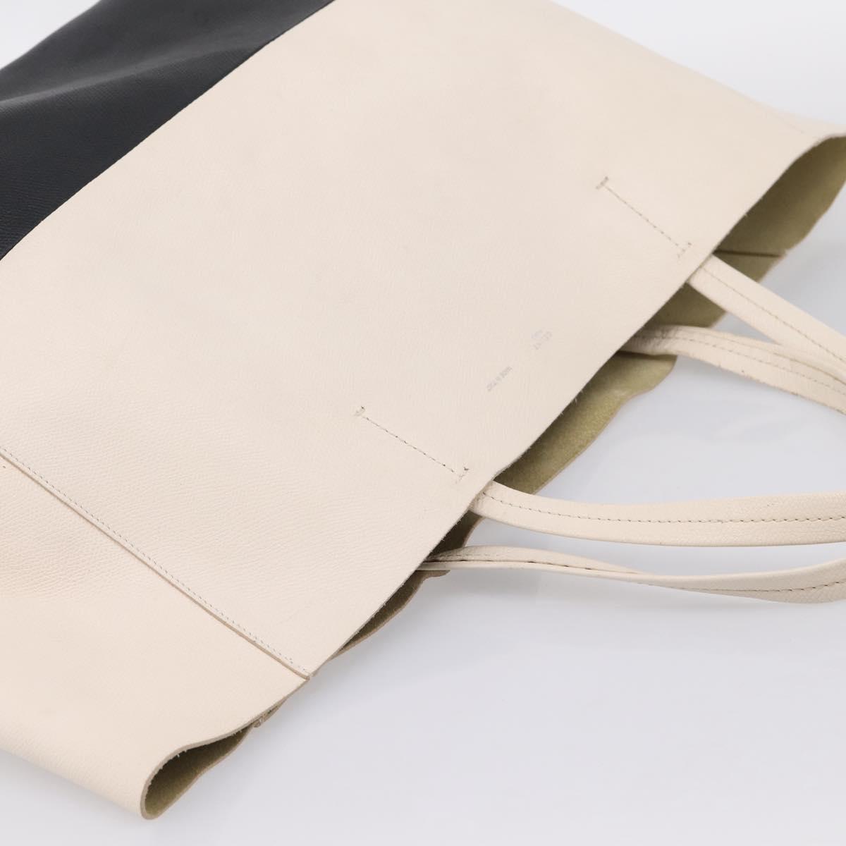 CELINE Horizontal Cabas Large Tote Bag Leather White Black Auth 198621A