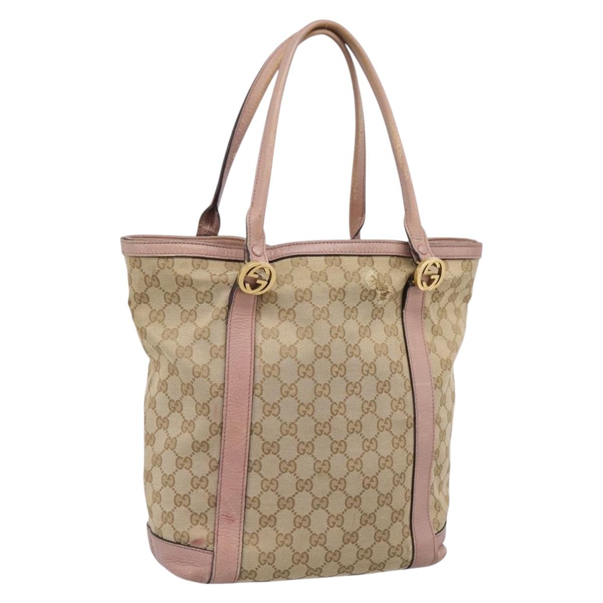 GUCCI GG Canvas Miss GG Tote Bag Beige Gold Tone 342591 Auth 198622