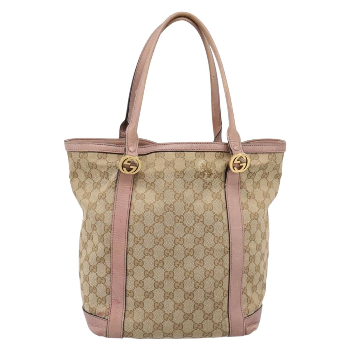GUCCI GG Canvas Miss GG Tote Bag Beige Gold Tone 342591 Auth 198622
