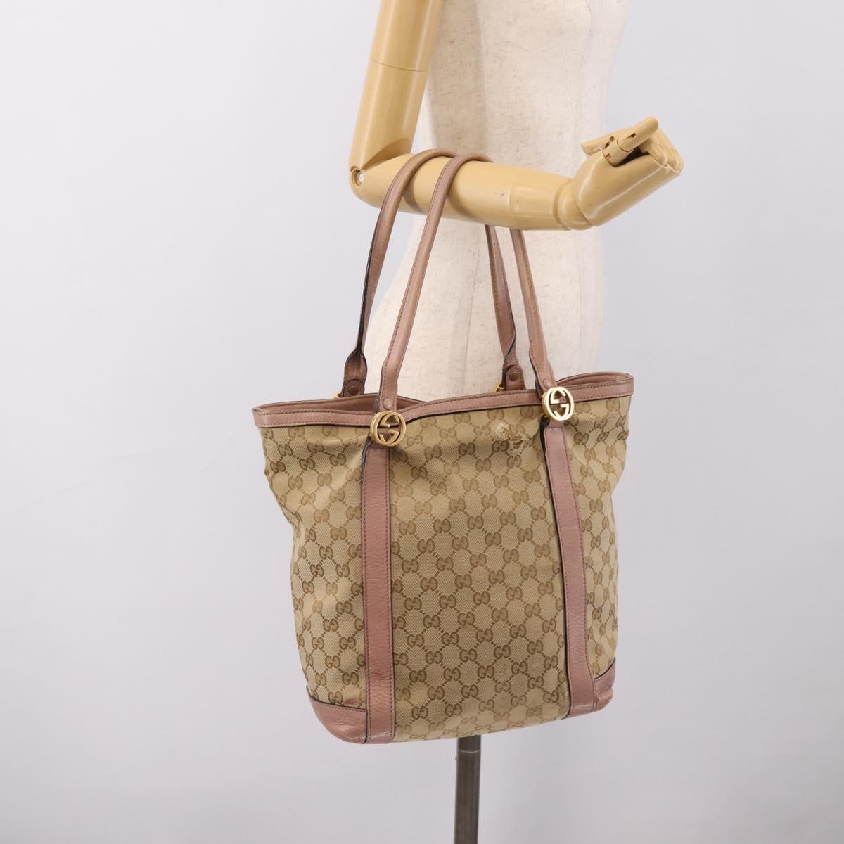GUCCI GG Canvas Miss GG Tote Bag Beige Gold Tone 342591 Auth 198622