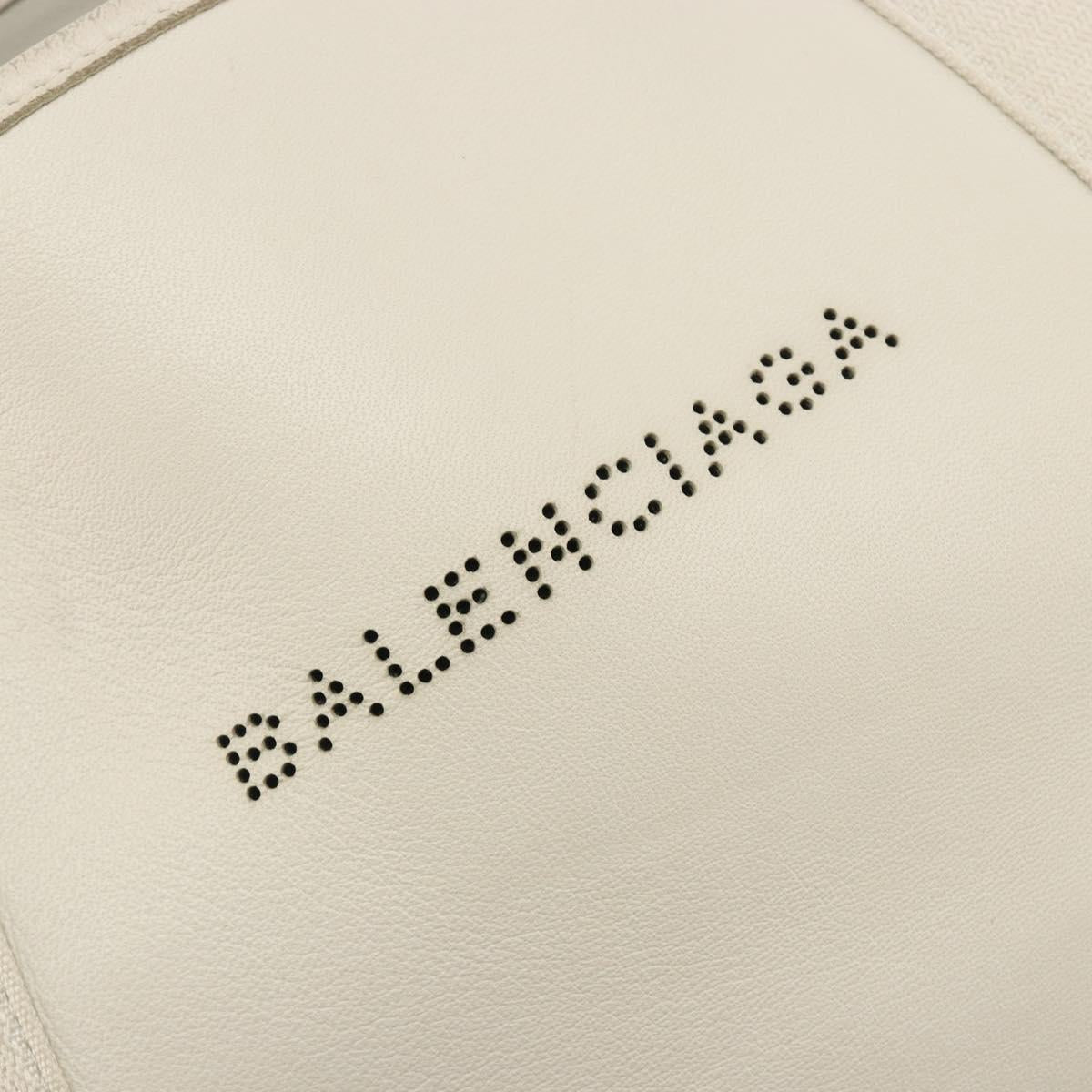 BALENCIAGA Navy Cabas S Hand Bag Leather Ivory Silver 339933 Auth 198623