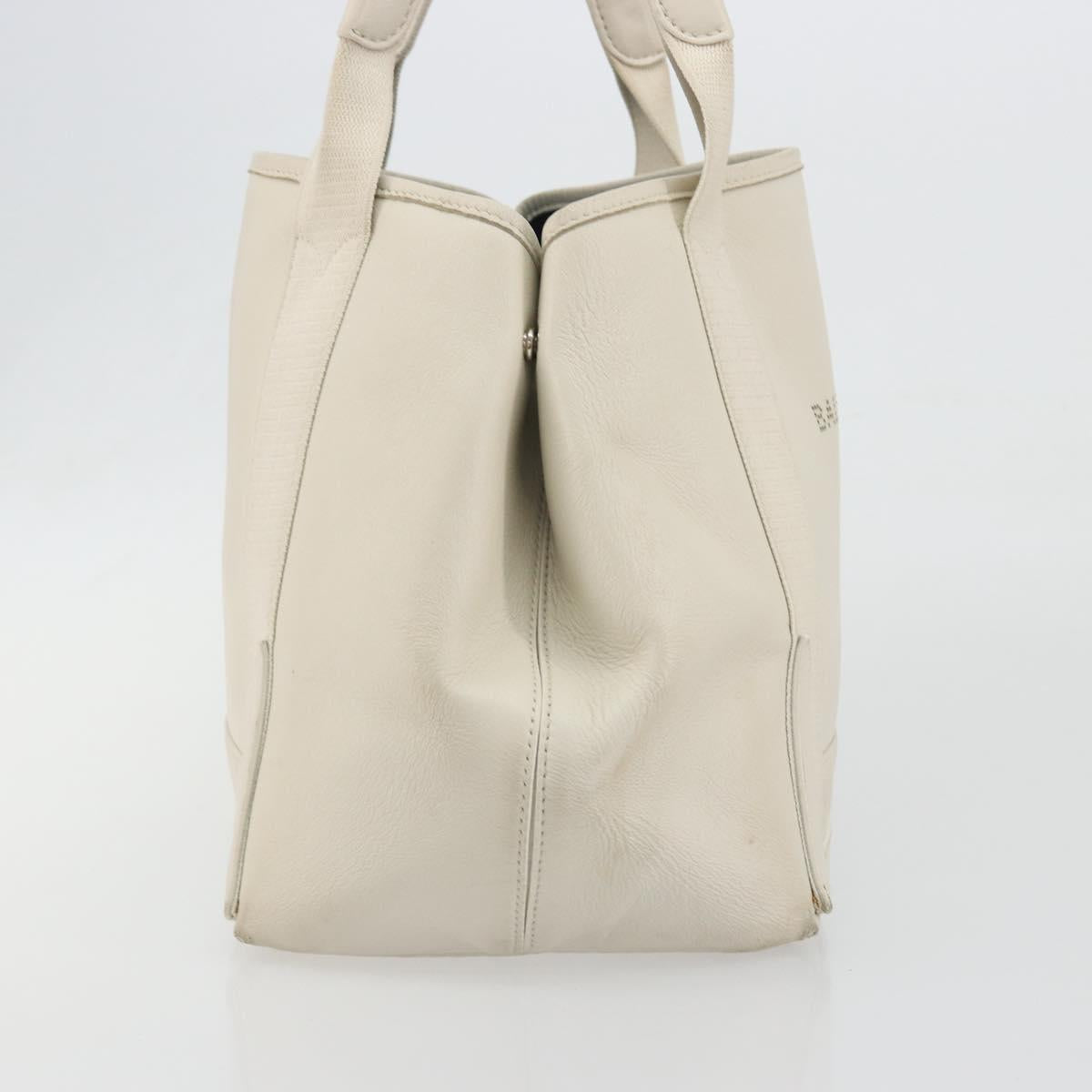BALENCIAGA Navy Cabas S Hand Bag Leather Ivory Silver 339933 Auth 198623