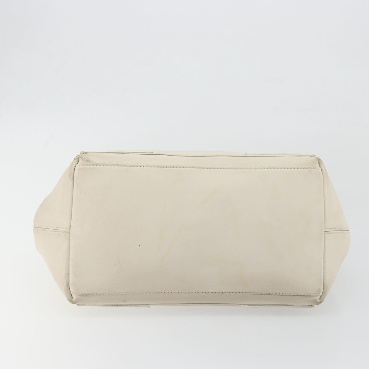 BALENCIAGA Navy Cabas S Hand Bag Leather Ivory Silver 339933 Auth 198623