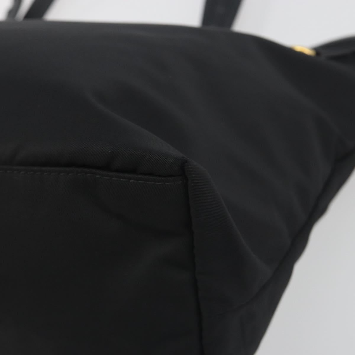 PRADA Tote Bag Nylon Black Gold Tone Auth 198624