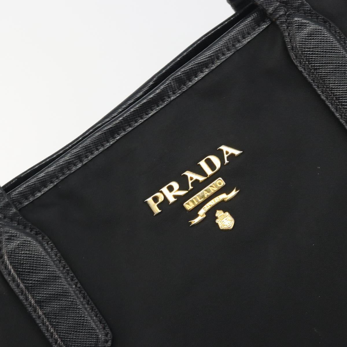 PRADA Tote Bag Nylon Black Gold Tone Auth 198624
