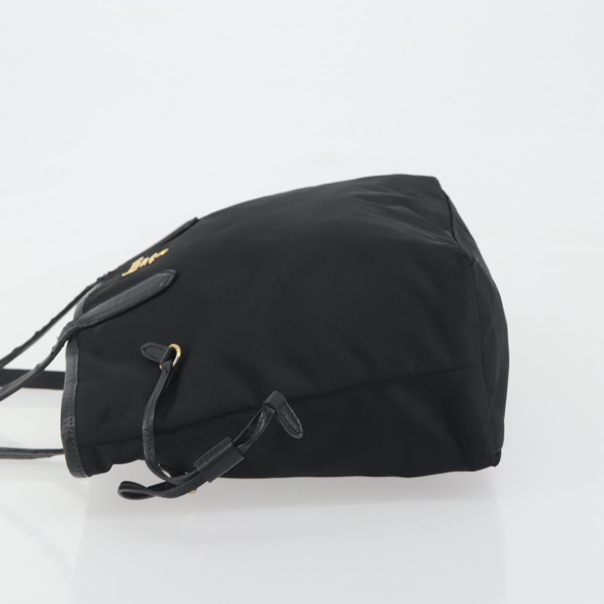 PRADA Tote Bag Nylon Black Gold Tone Auth 198624