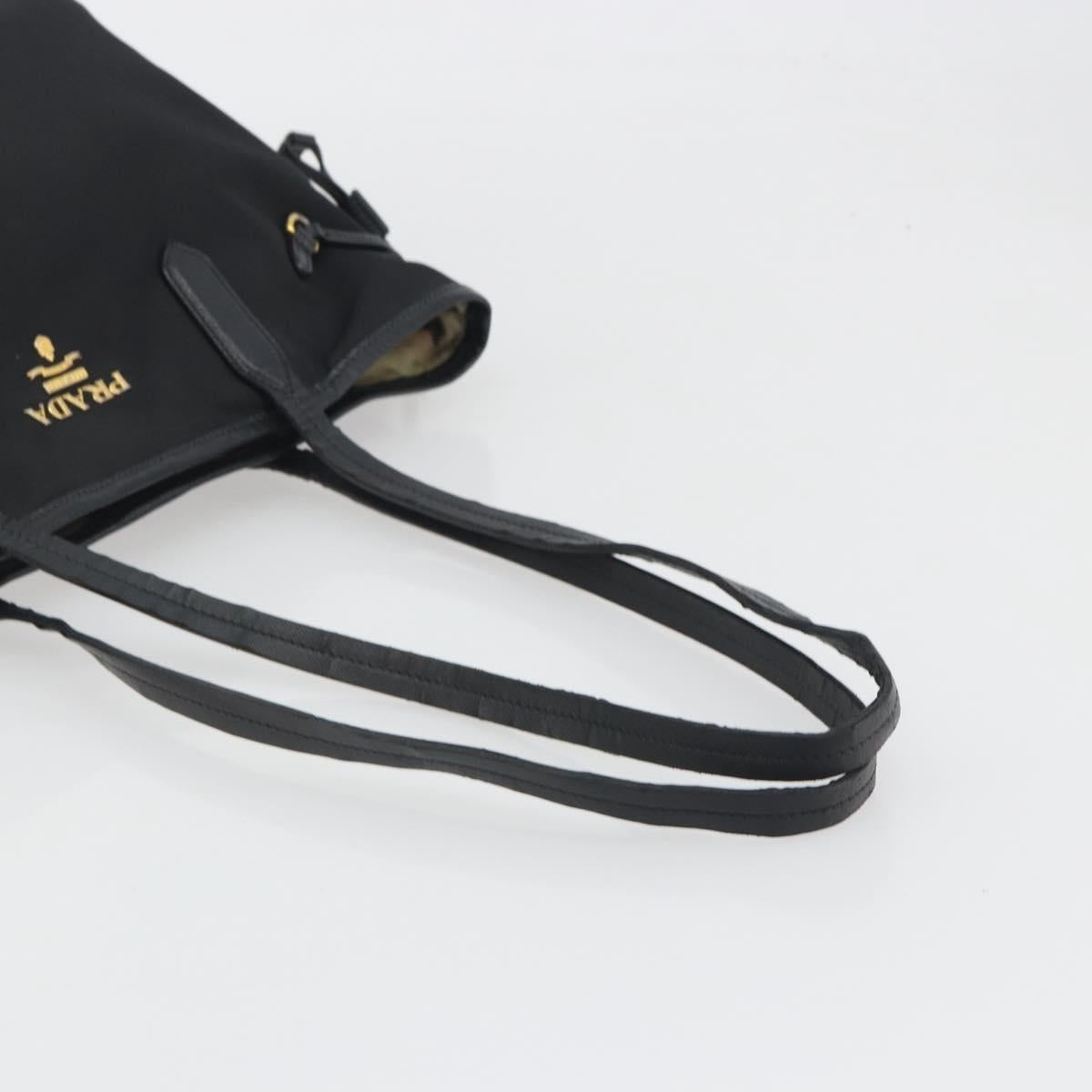 PRADA Tote Bag Nylon Black Gold Tone Auth 198624
