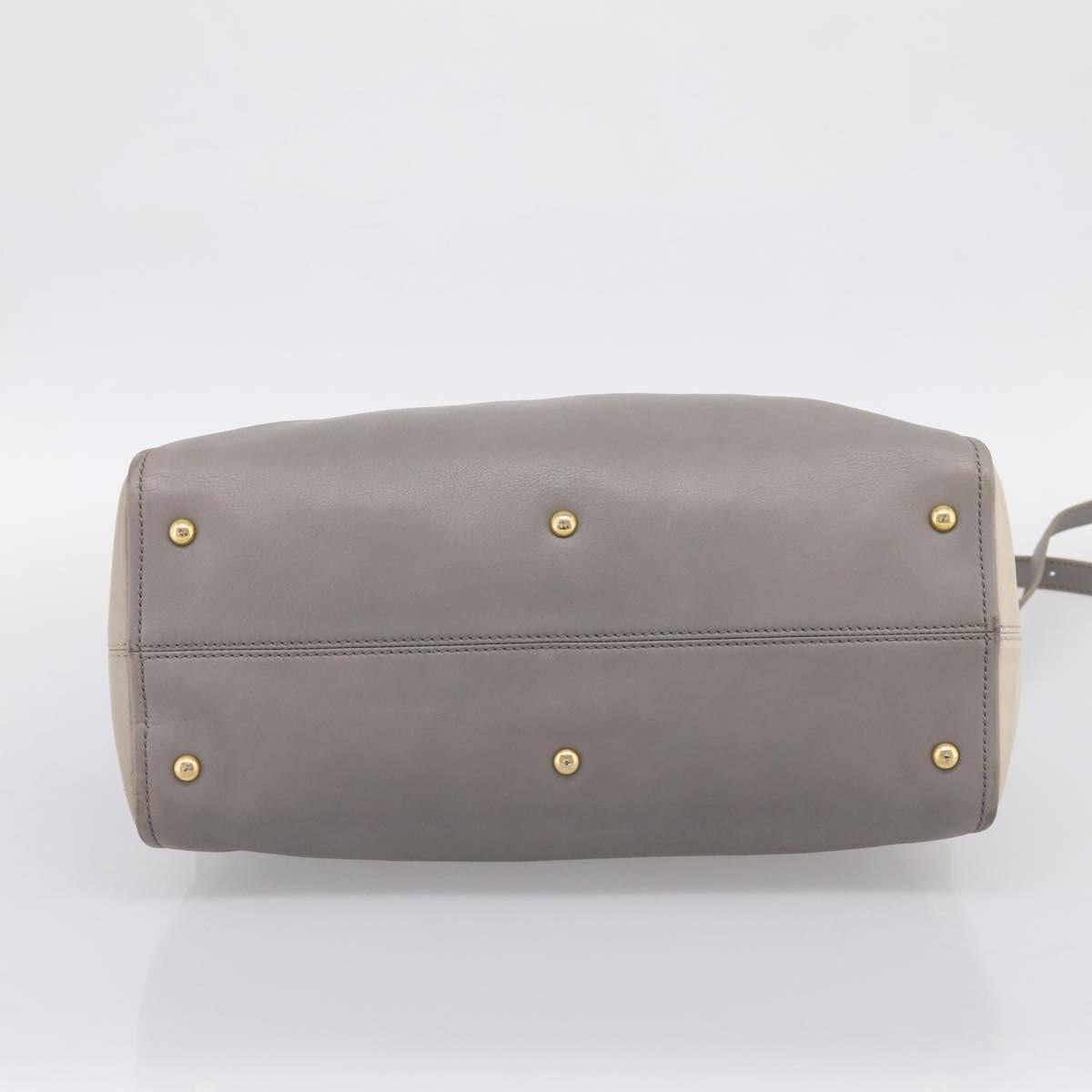 FENDI Chameleon Hand Bag Leather 2way Gray Gold Tone 8BL110 Auth 198625A