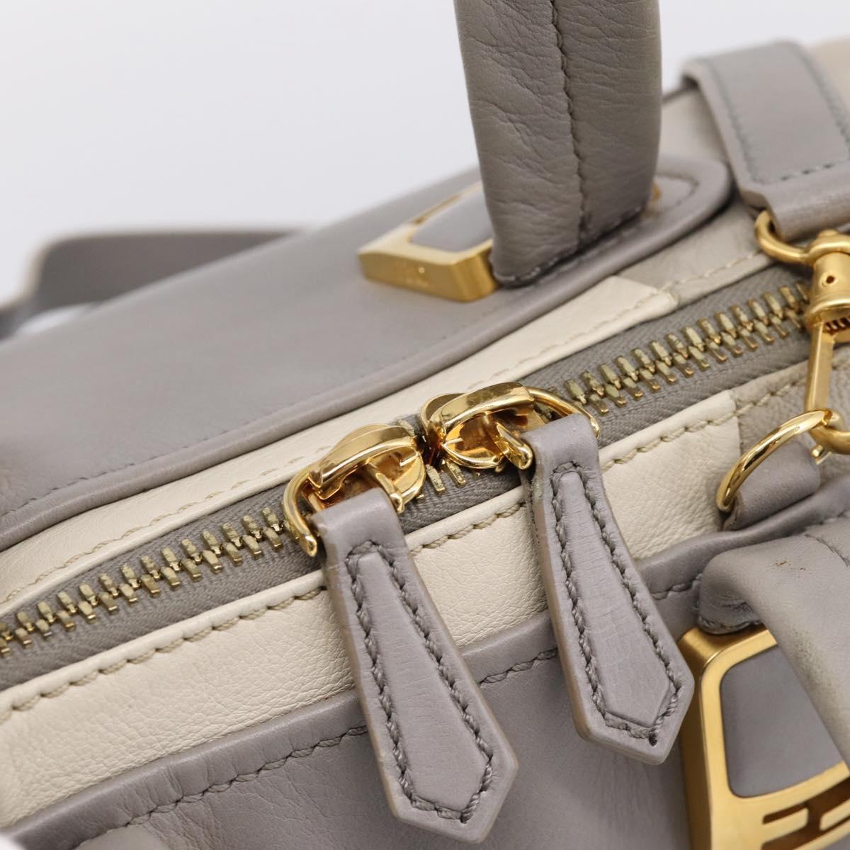 FENDI Chameleon Hand Bag Leather 2way Gray Gold Tone 8BL110 Auth 198625A