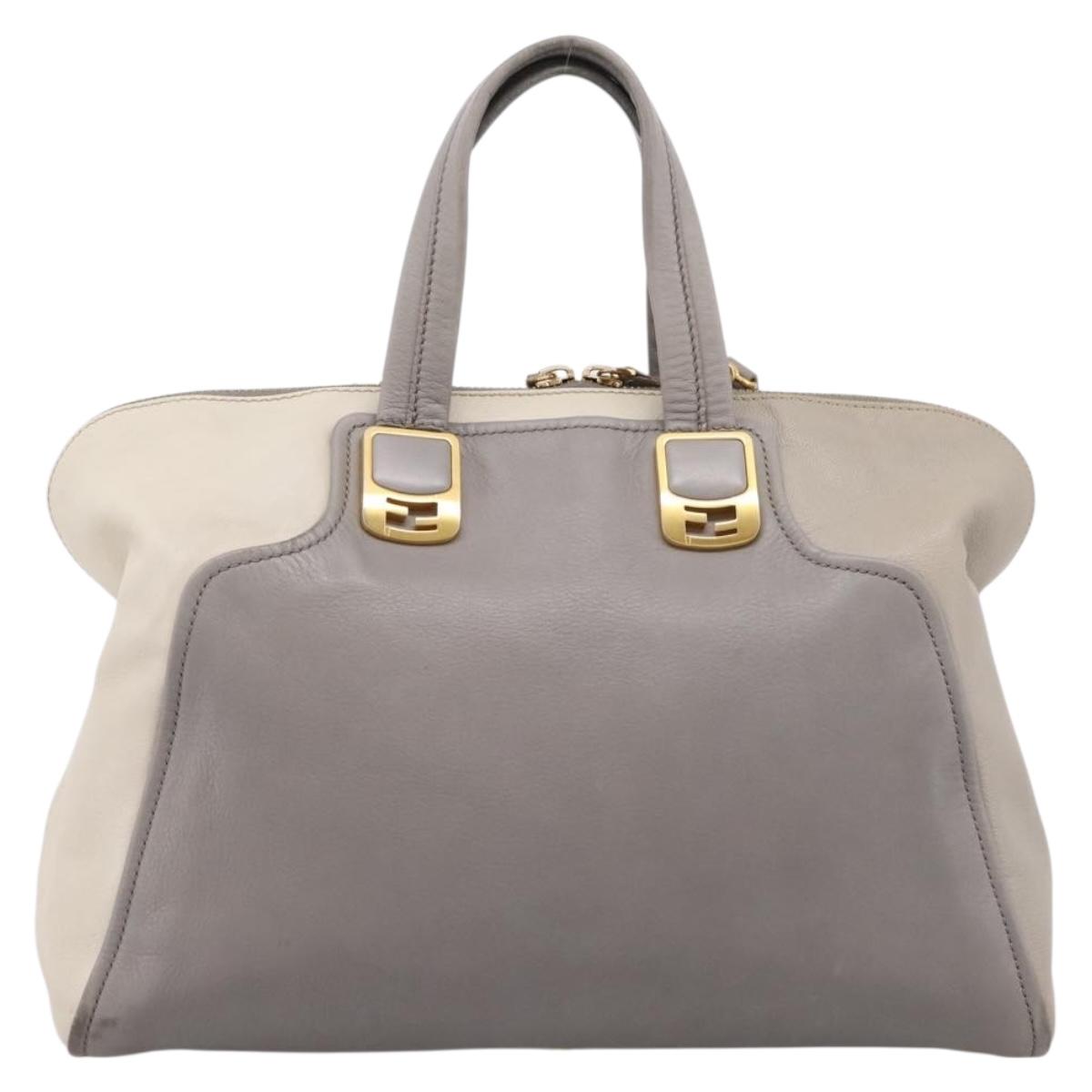 FENDI Chameleon Hand Bag Leather 2way Gray Gold Tone 8BL110 Auth 198625A