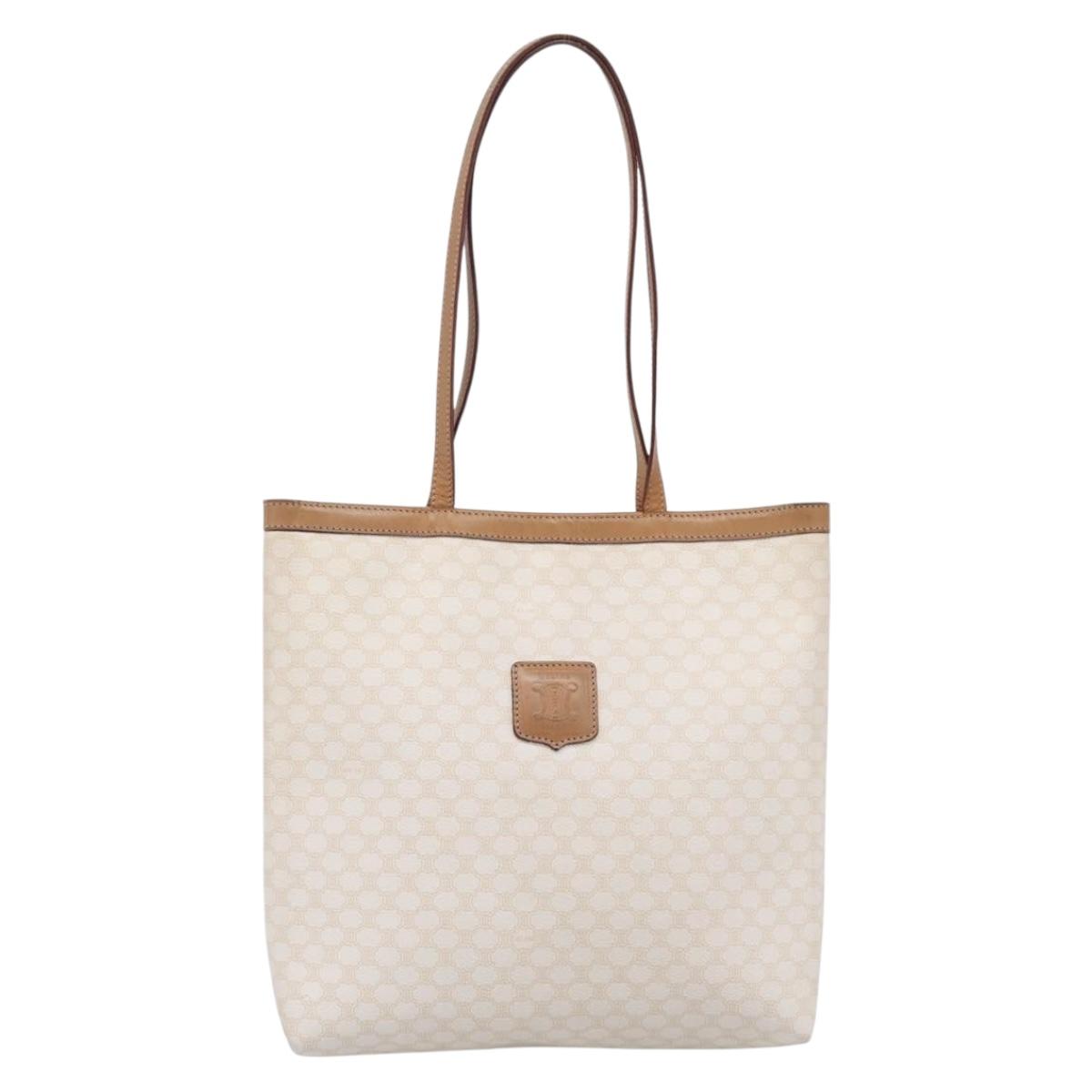 CELINE Macadam Tote Bag PVC Leather White Beige Auth 198626