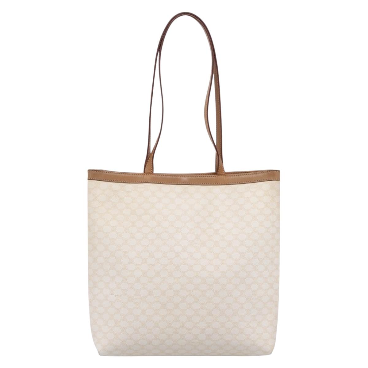 CELINE Macadam Tote Bag PVC Leather White Beige Auth 198626