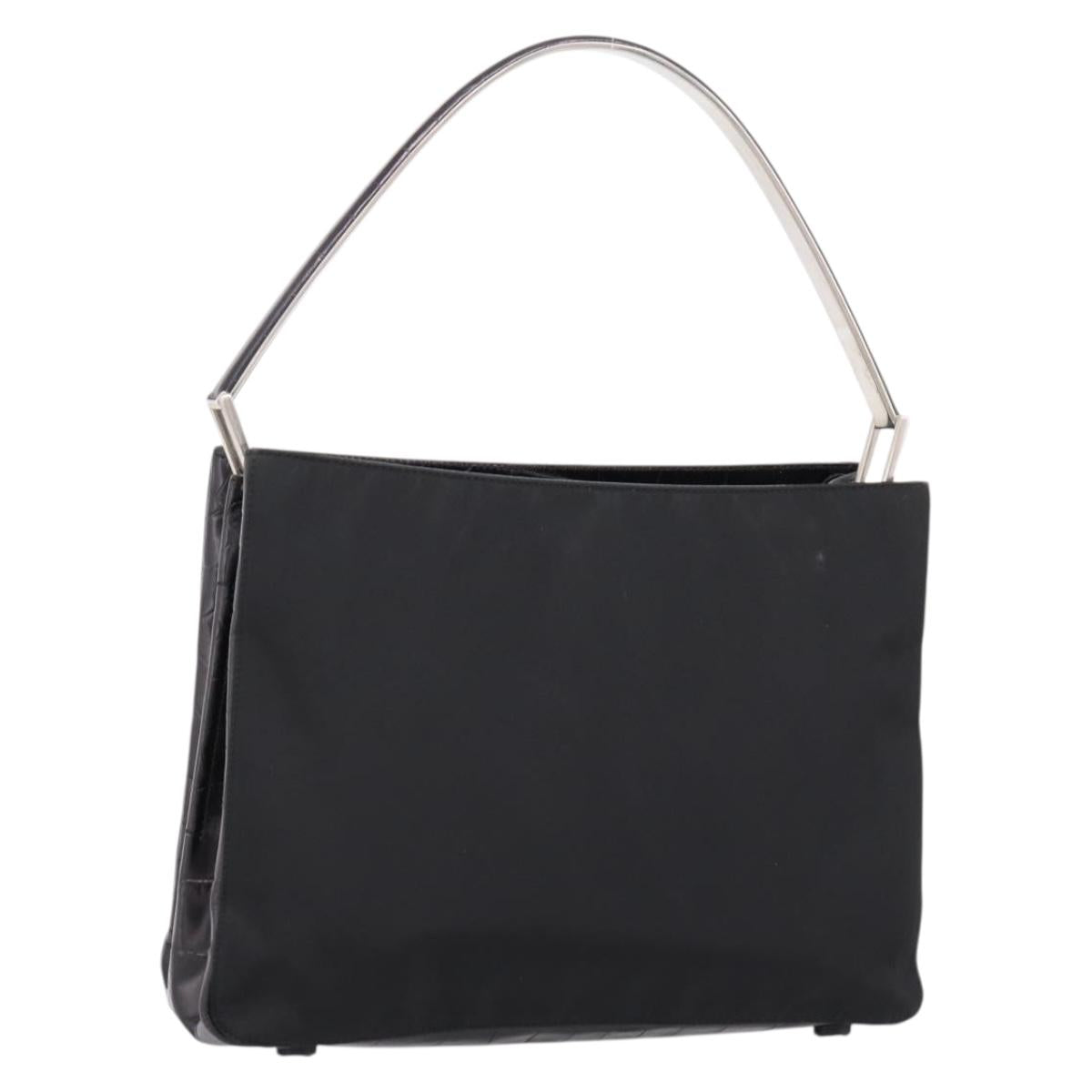 PRADA Tote Bag Nylon Black Silver Auth 198627A