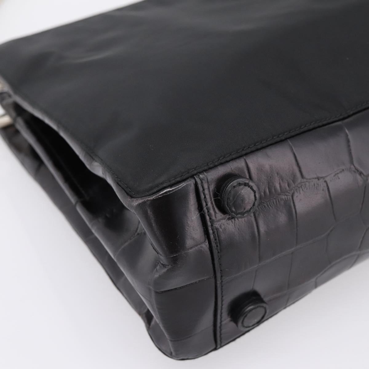 PRADA Tote Bag Nylon Black Silver Auth 198627A