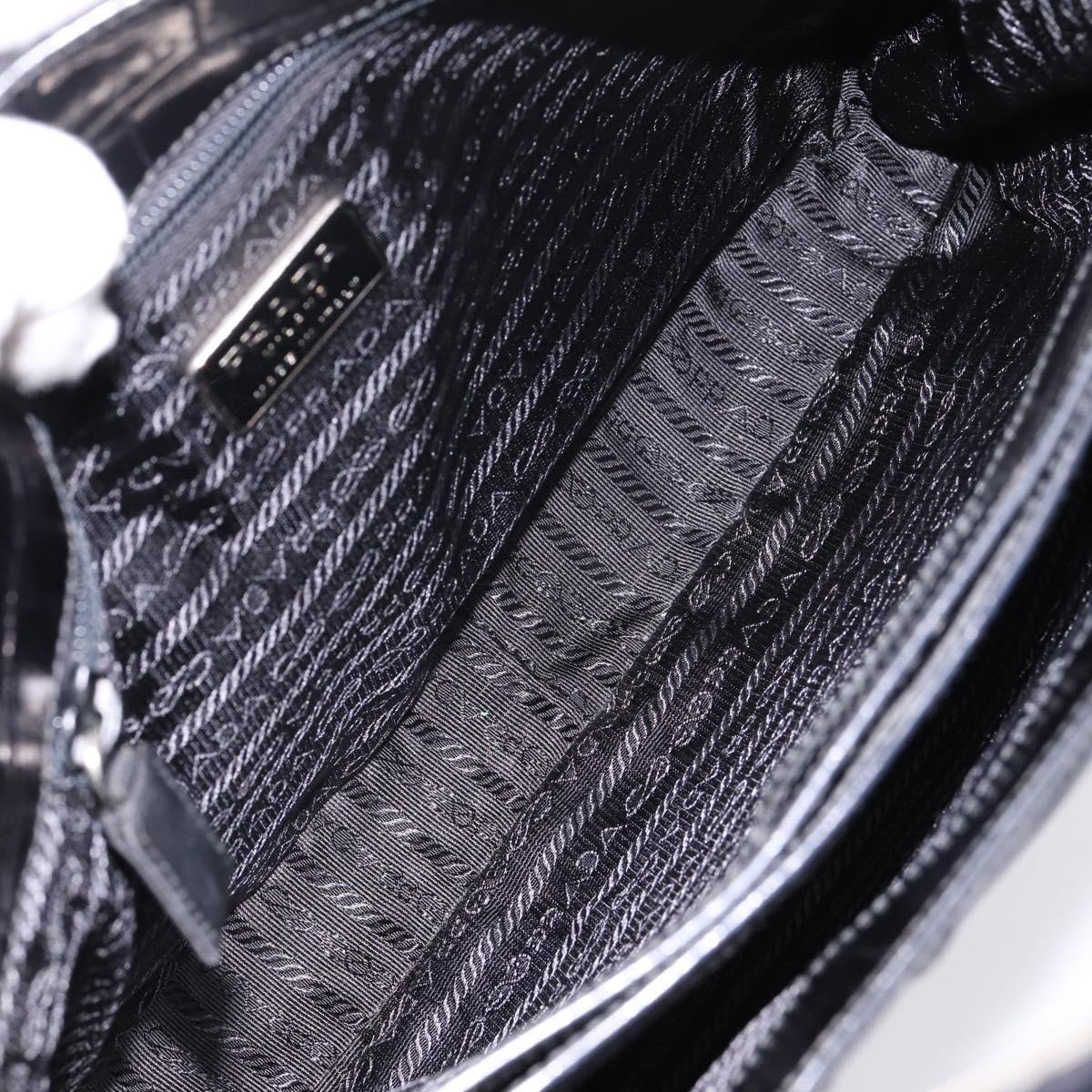 PRADA Tote Bag Nylon Black Silver Auth 198627A