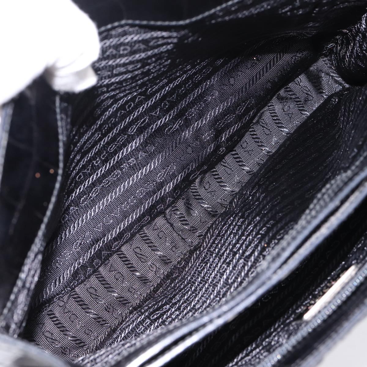 PRADA Tote Bag Nylon Black Silver Auth 198627A
