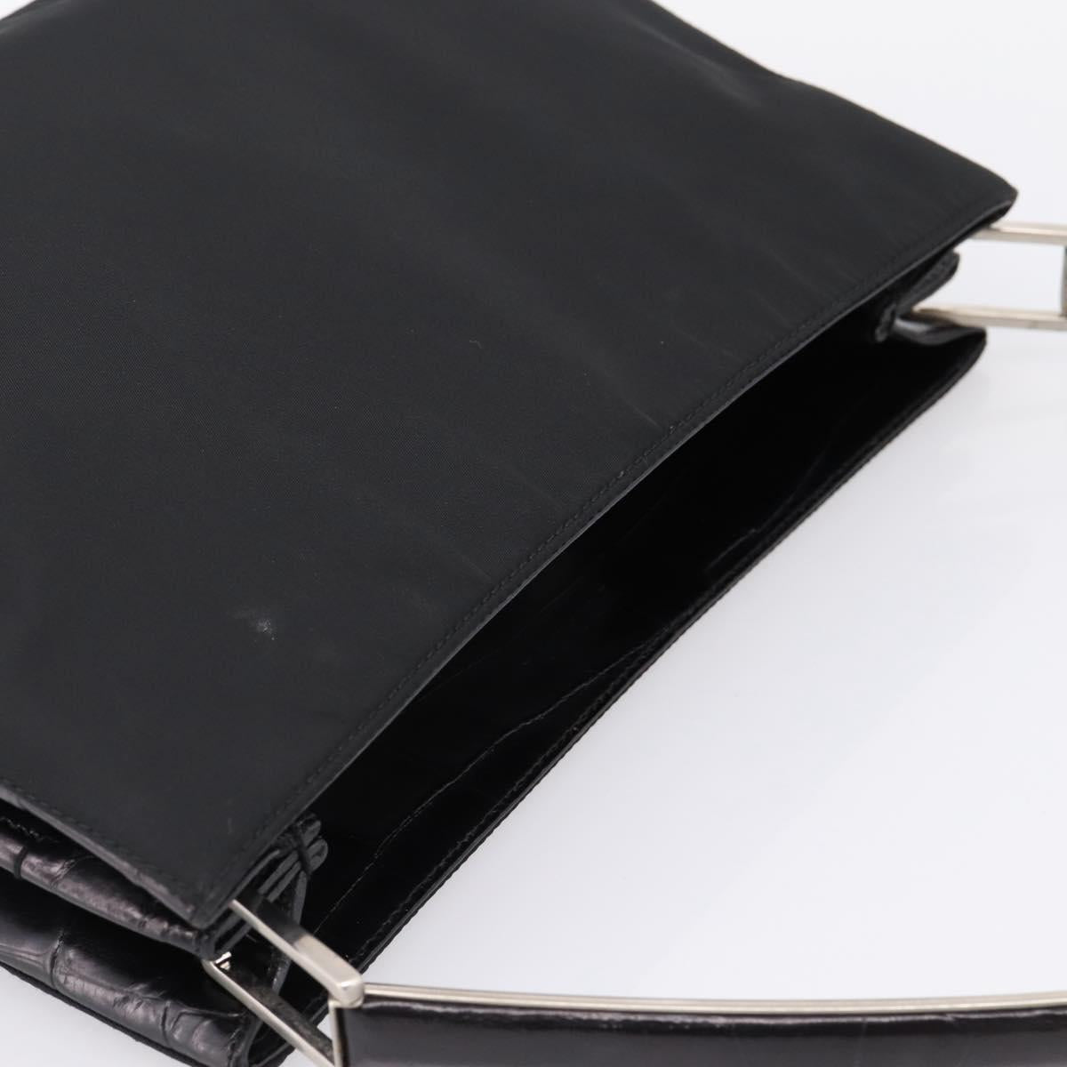 PRADA Tote Bag Nylon Black Silver Auth 198627A