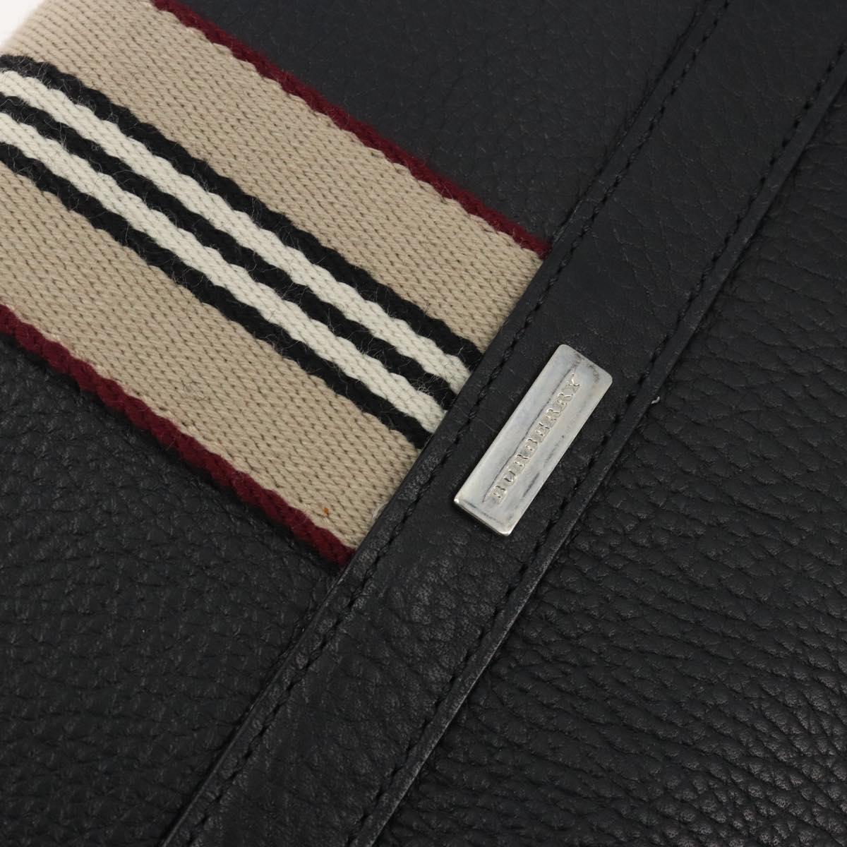 BURBERRY Shoulder Bag Leather Black Silver Auth 198628A