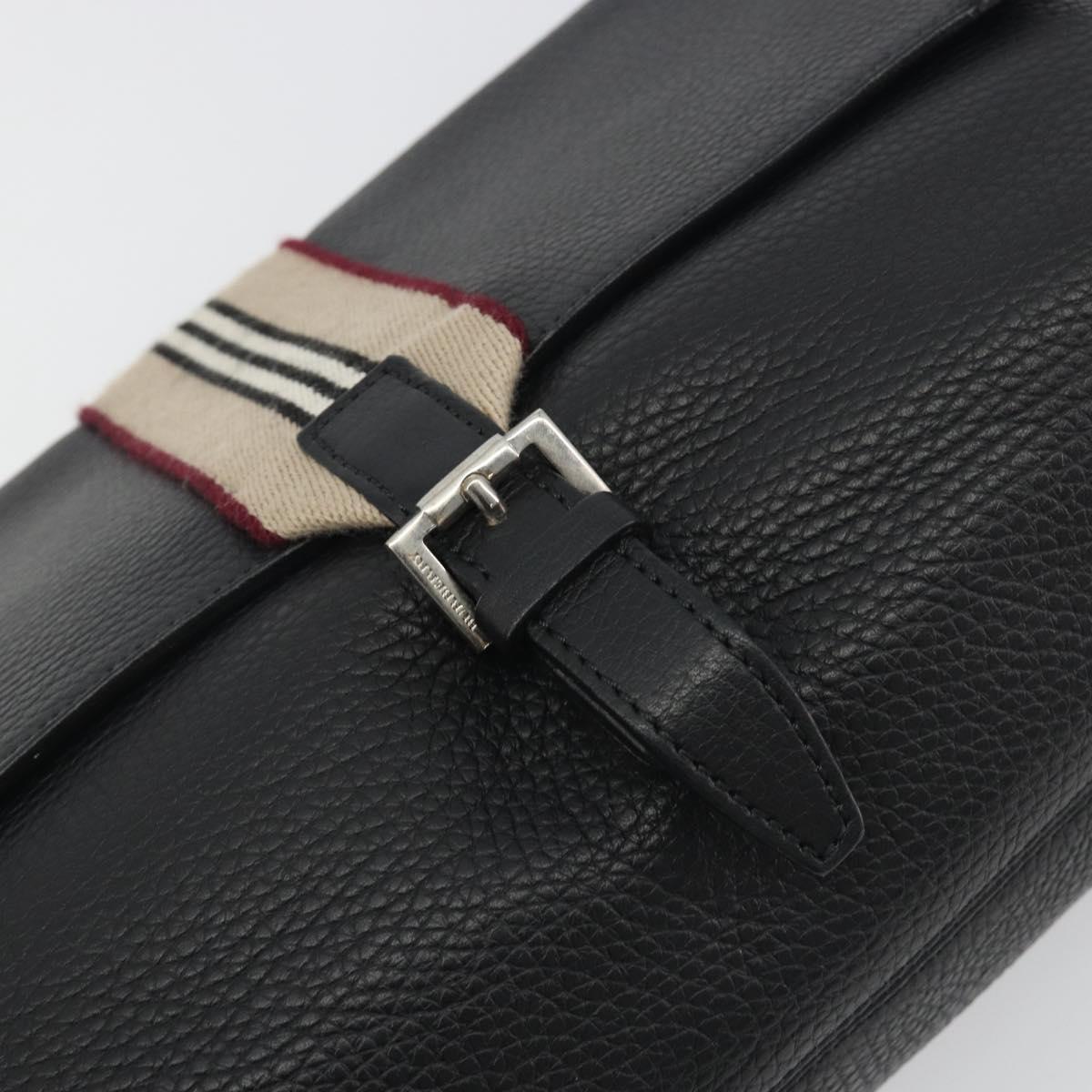 BURBERRY Shoulder Bag Leather Black Silver Auth 198628A
