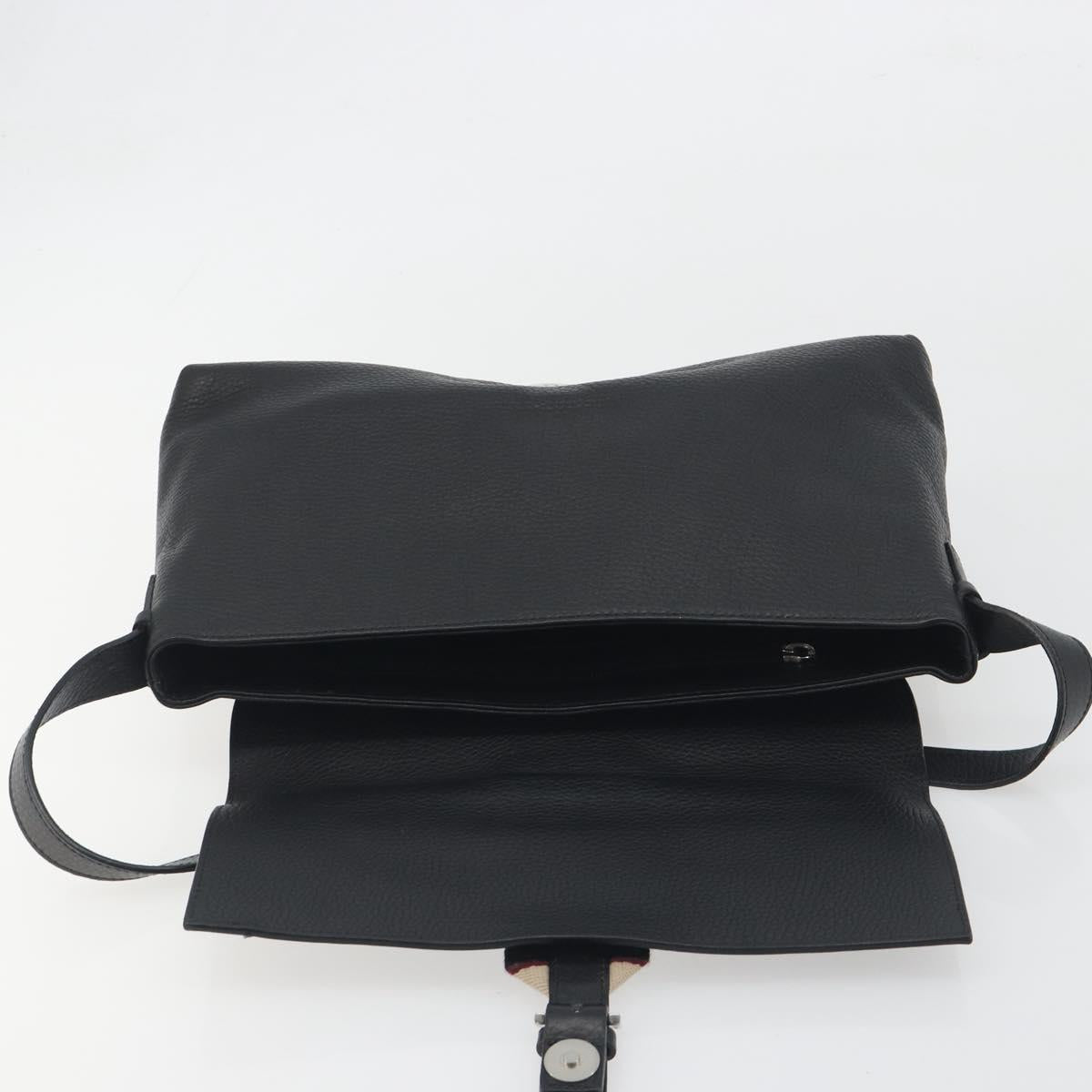 BURBERRY Shoulder Bag Leather Black Silver Auth 198628A