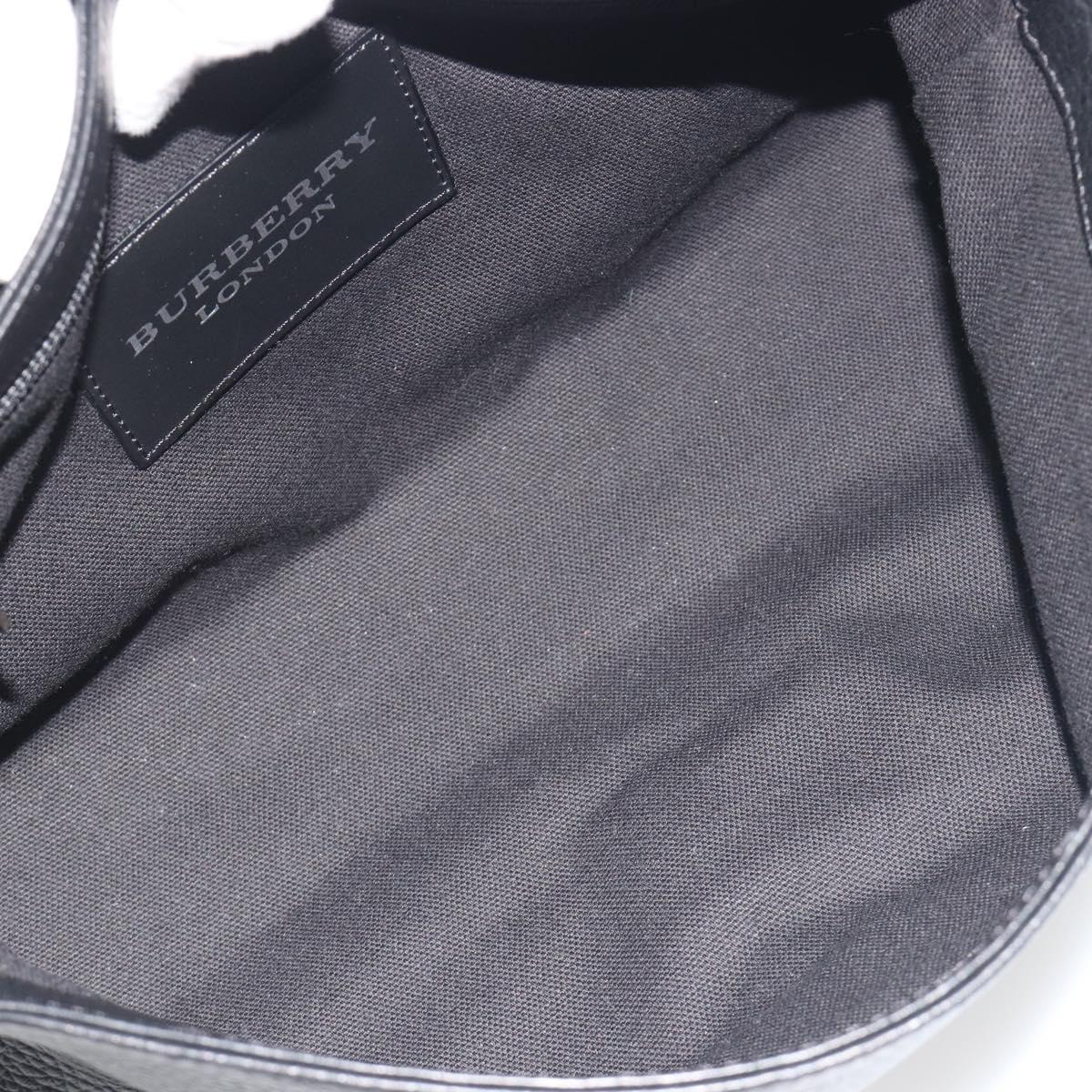 BURBERRY Shoulder Bag Leather Black Silver Auth 198628A