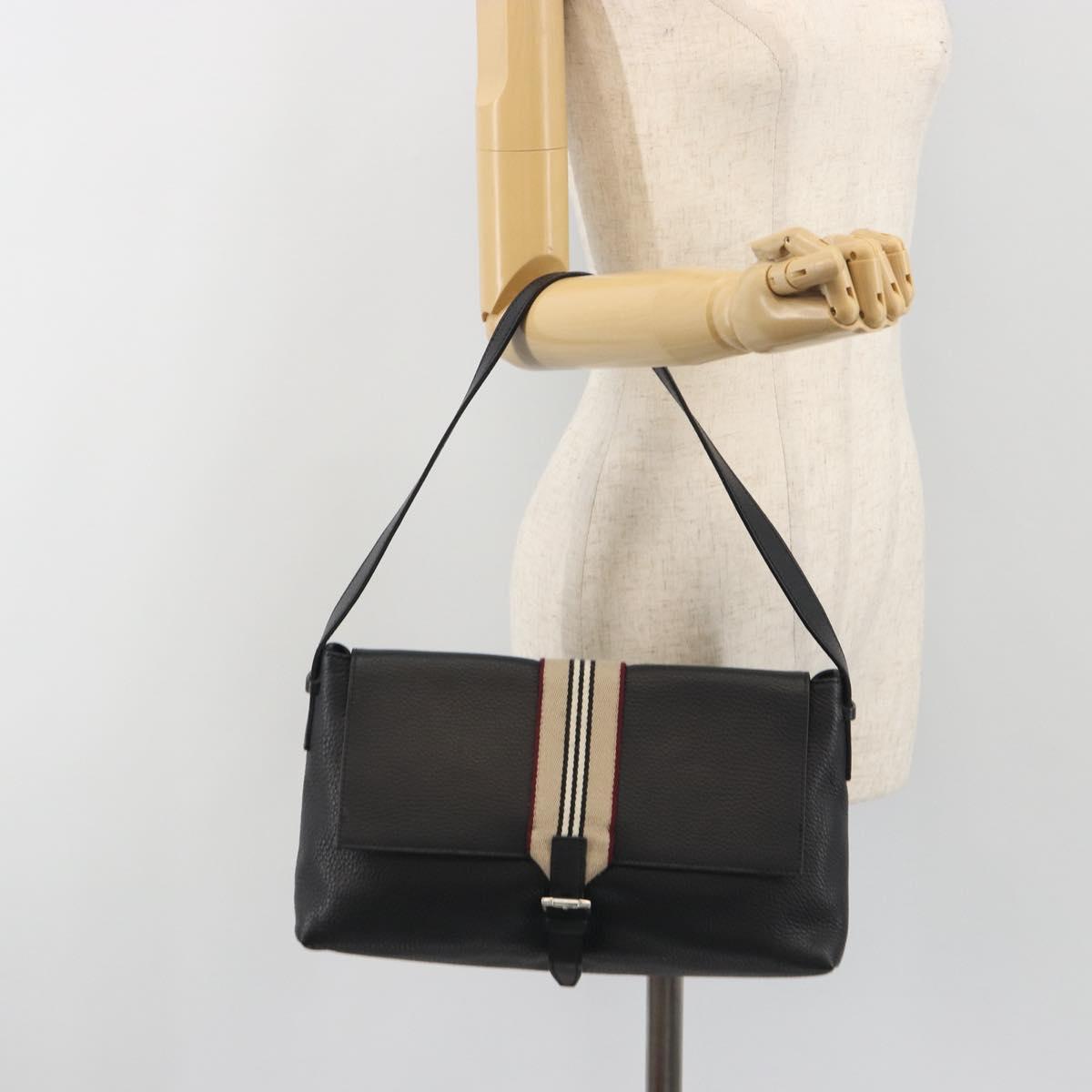 BURBERRY Shoulder Bag Leather Black Silver Auth 198628A