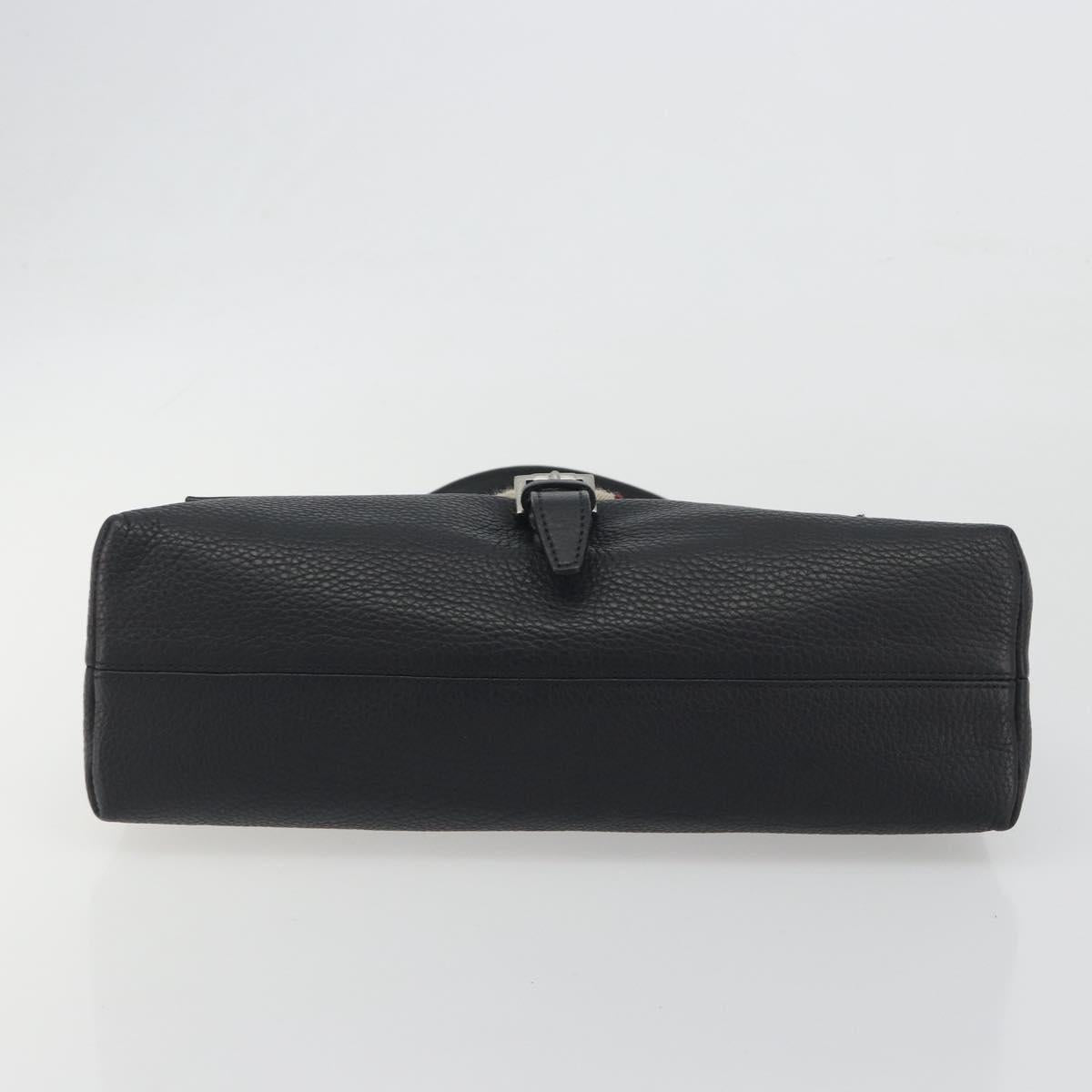 BURBERRY Shoulder Bag Leather Black Silver Auth 198628A