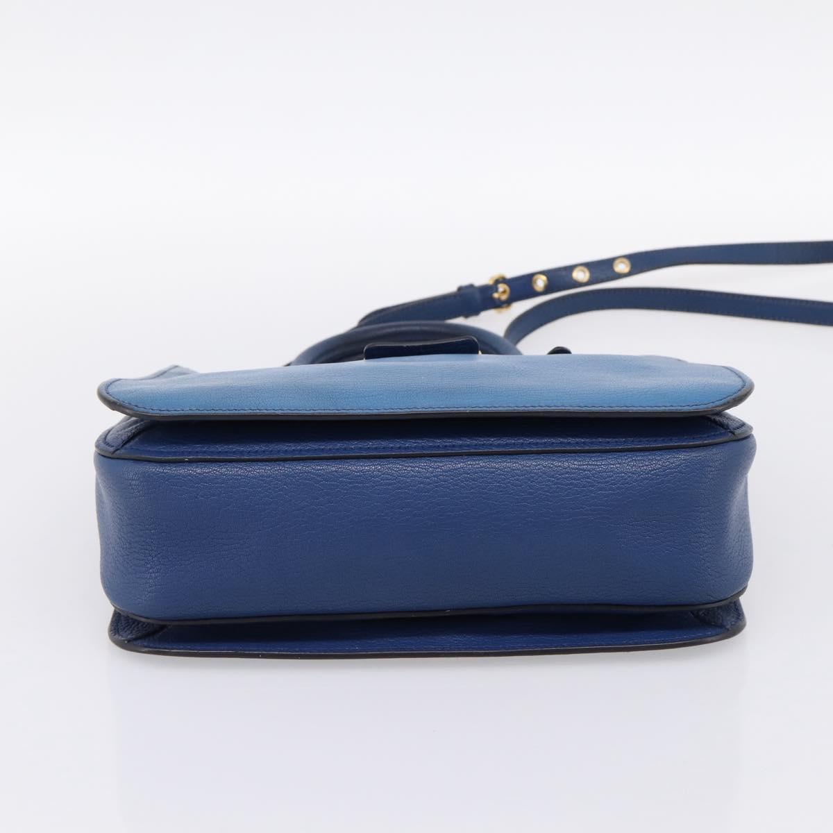 Miu Miu Hand Bag Leather 2way Blue Gold Tone Auth 198631A