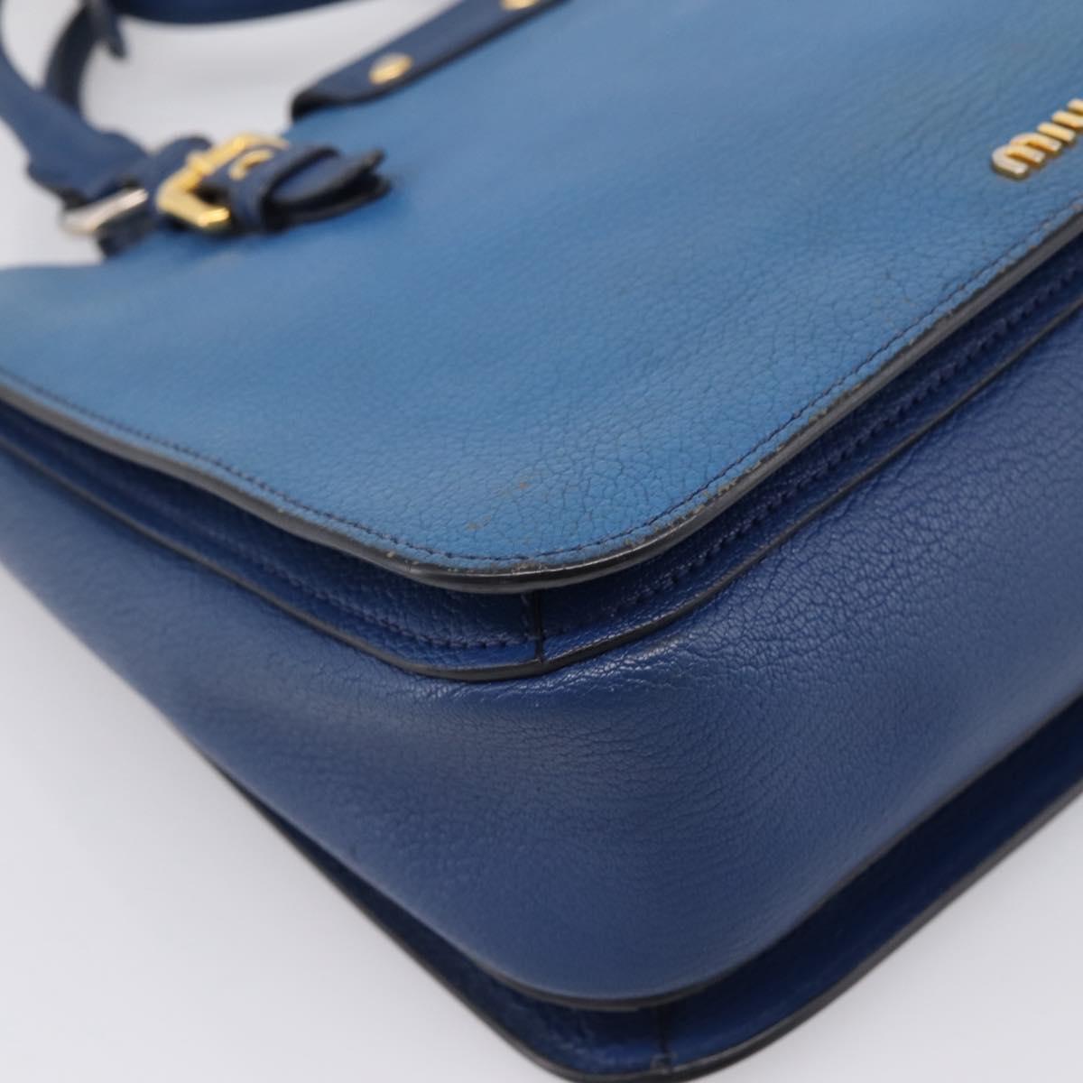 Miu Miu Hand Bag Leather 2way Blue Gold Tone Auth 198631A