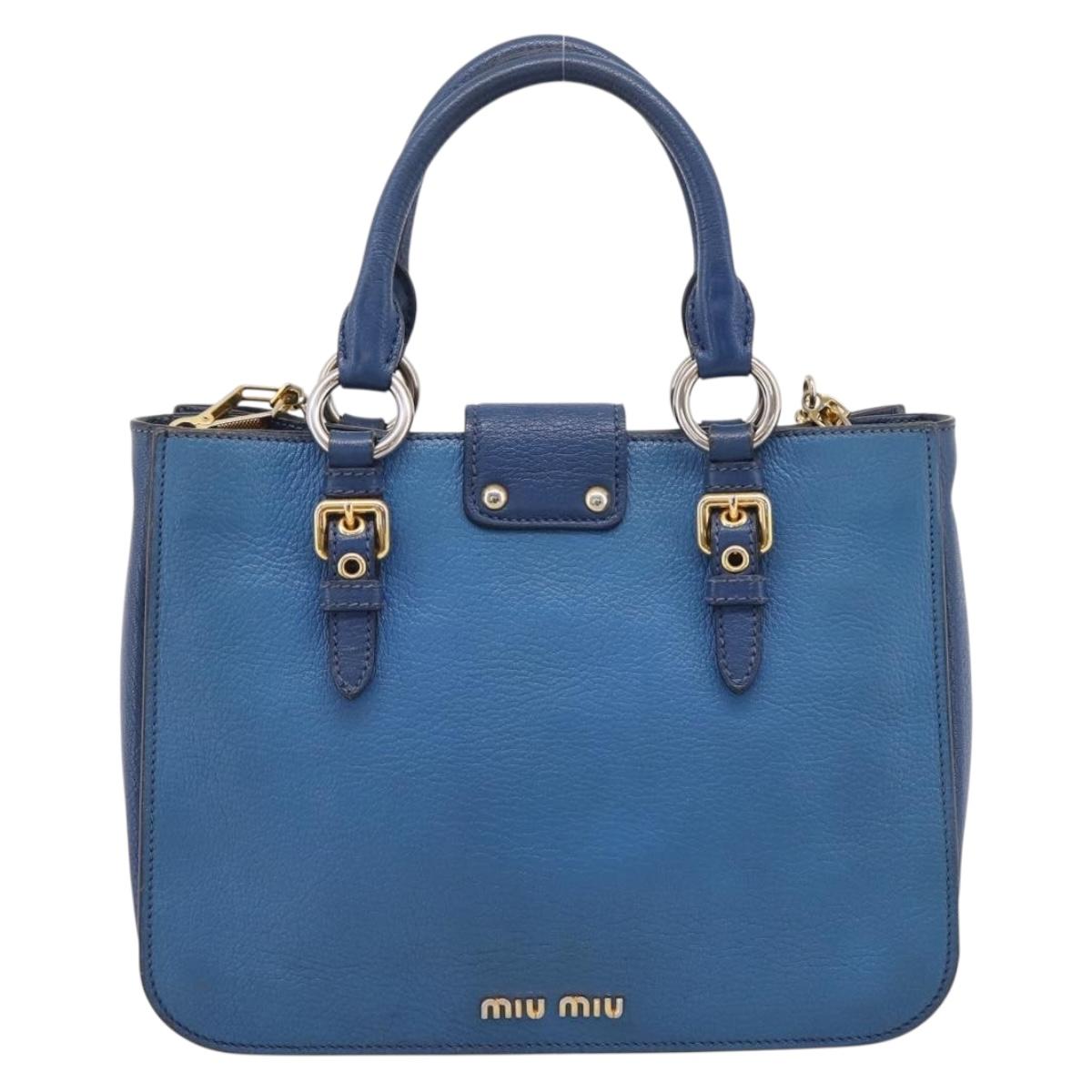 Miu Miu Hand Bag Leather 2way Blue Gold Tone Auth 198631A