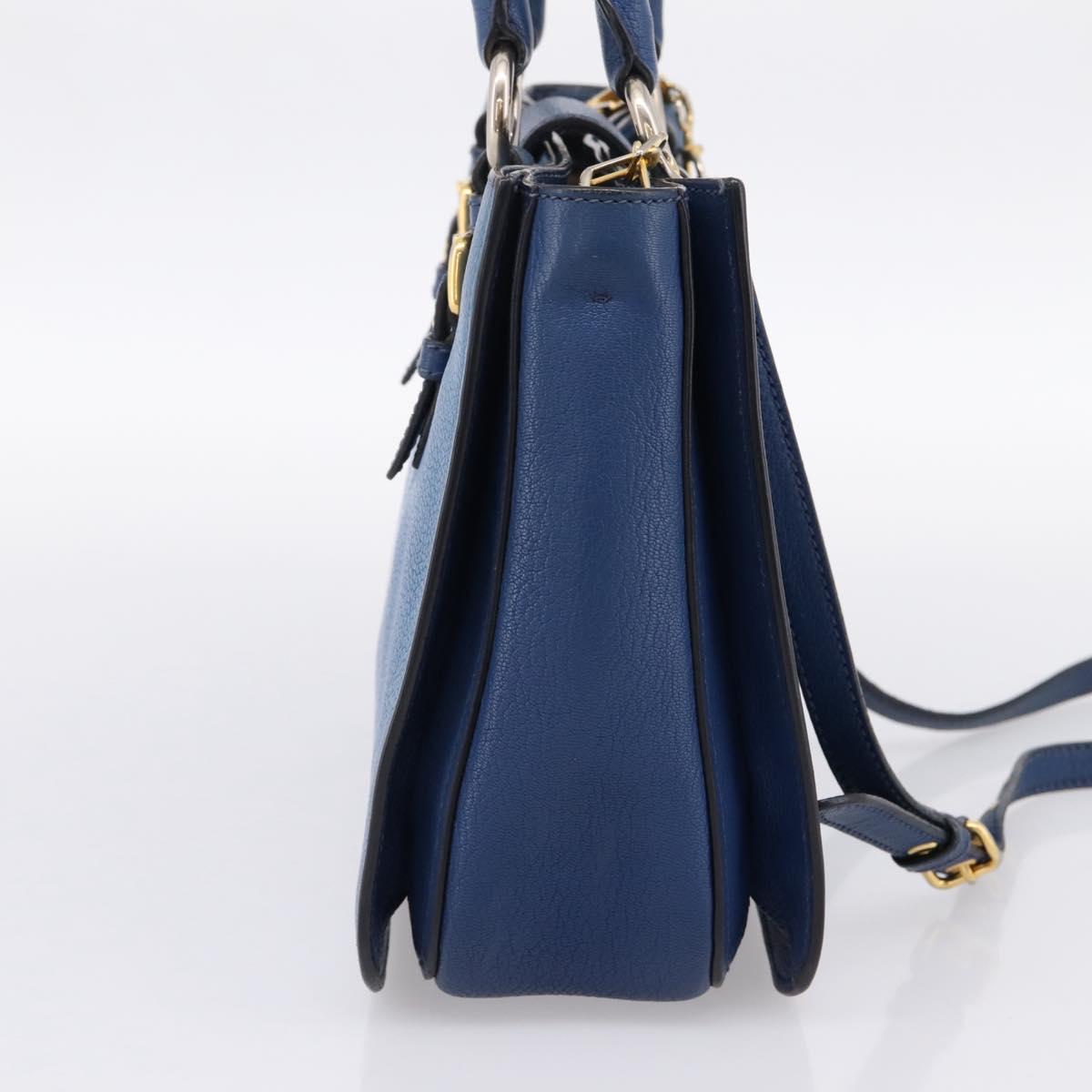 Miu Miu Hand Bag Leather 2way Blue Gold Tone Auth 198631A