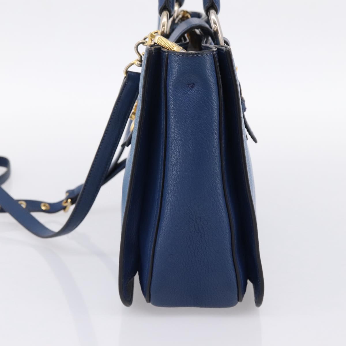 Miu Miu Hand Bag Leather 2way Blue Gold Tone Auth 198631A