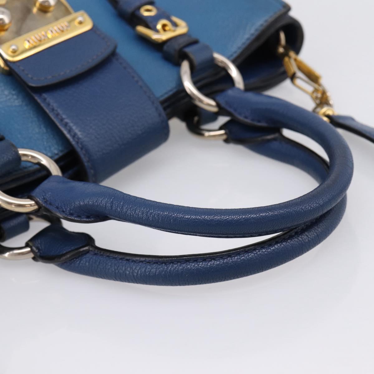 Miu Miu Hand Bag Leather 2way Blue Gold Tone Auth 198631A