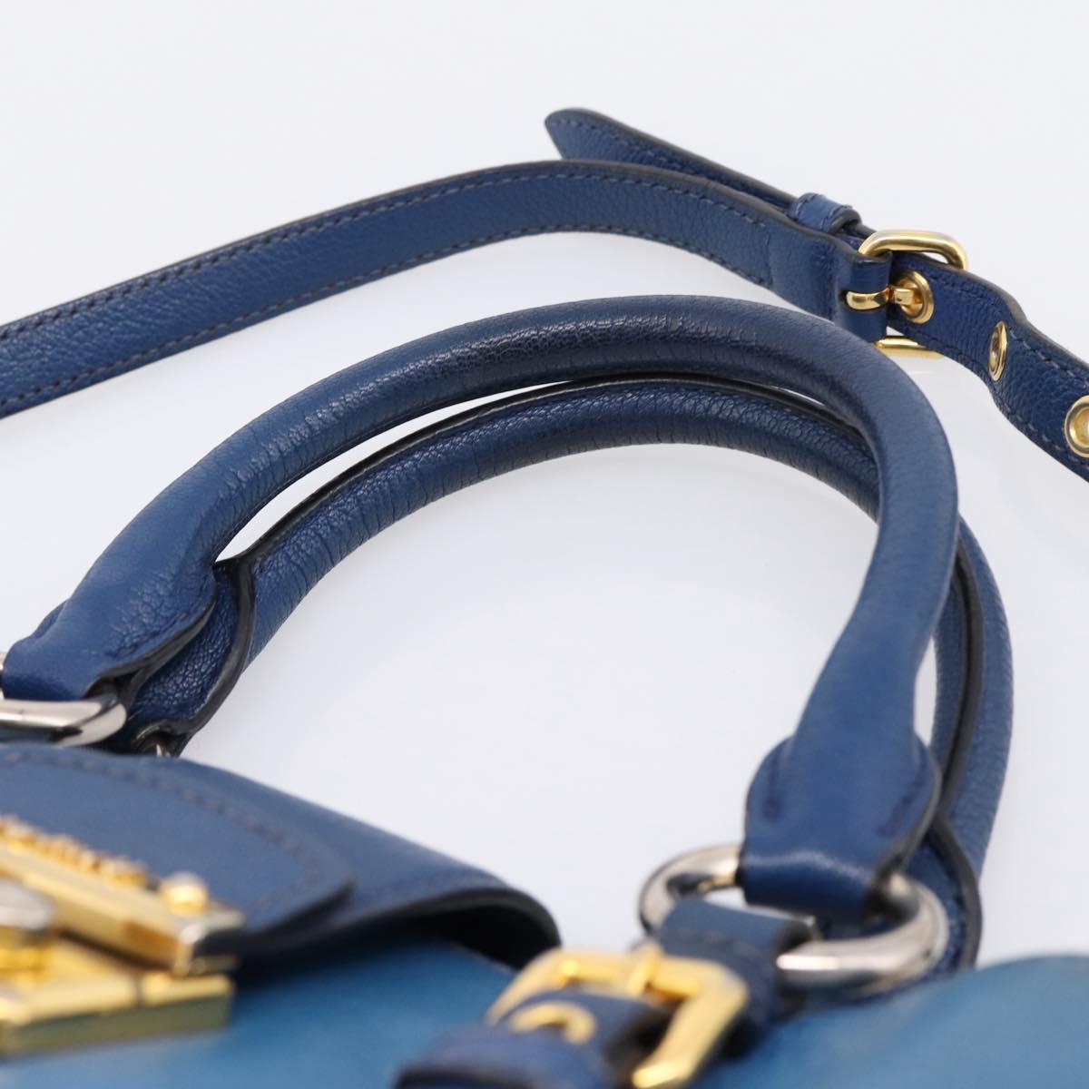 Miu Miu Hand Bag Leather 2way Blue Gold Tone Auth 198631A