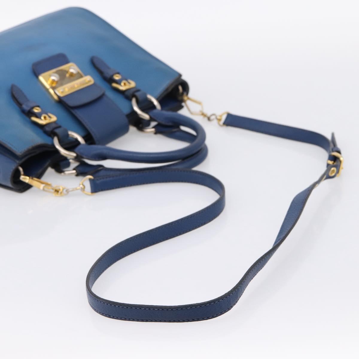 Miu Miu Hand Bag Leather 2way Blue Gold Tone Auth 198631A