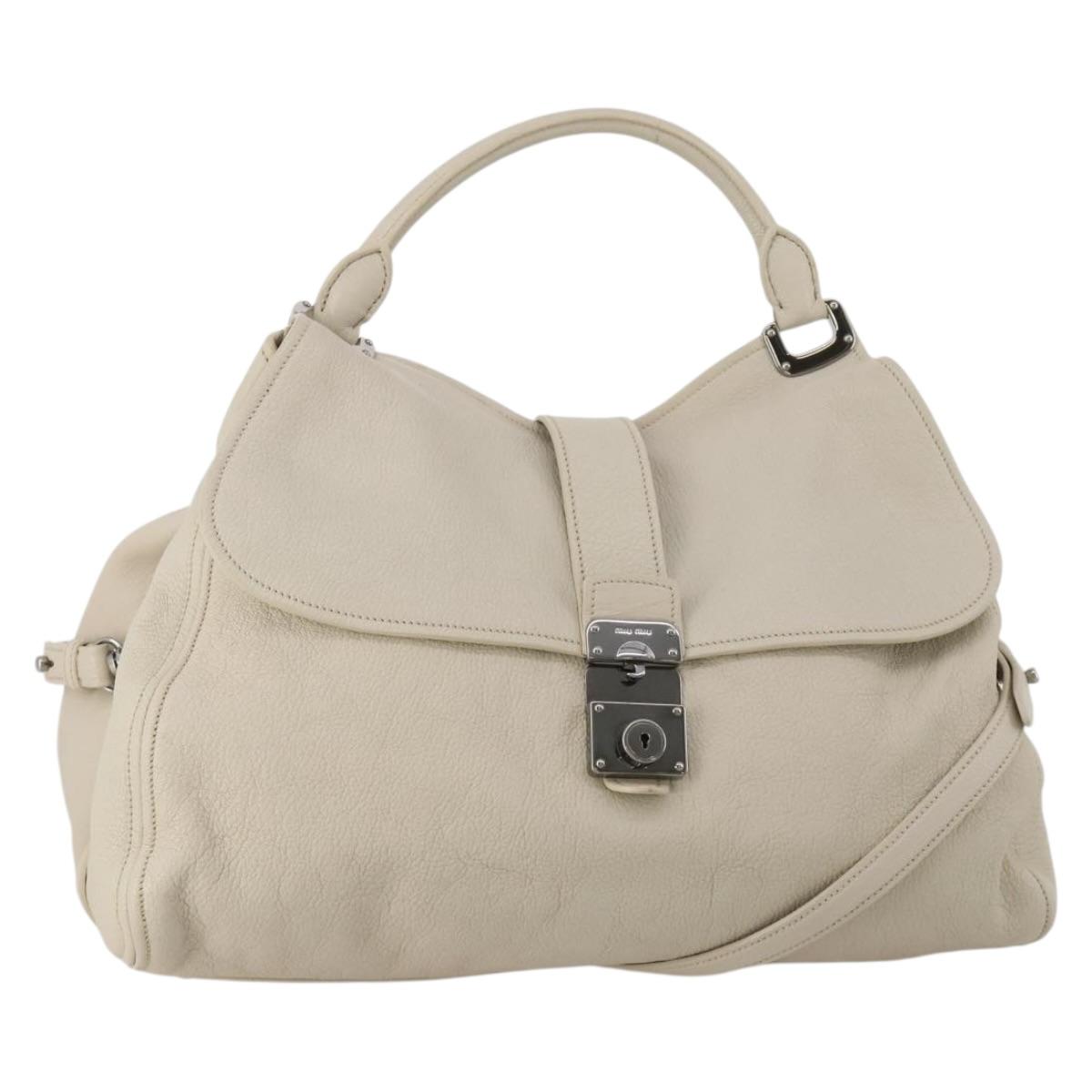 Miu Miu Hand Bag Leather 2way Ivory Silver Auth 198635A