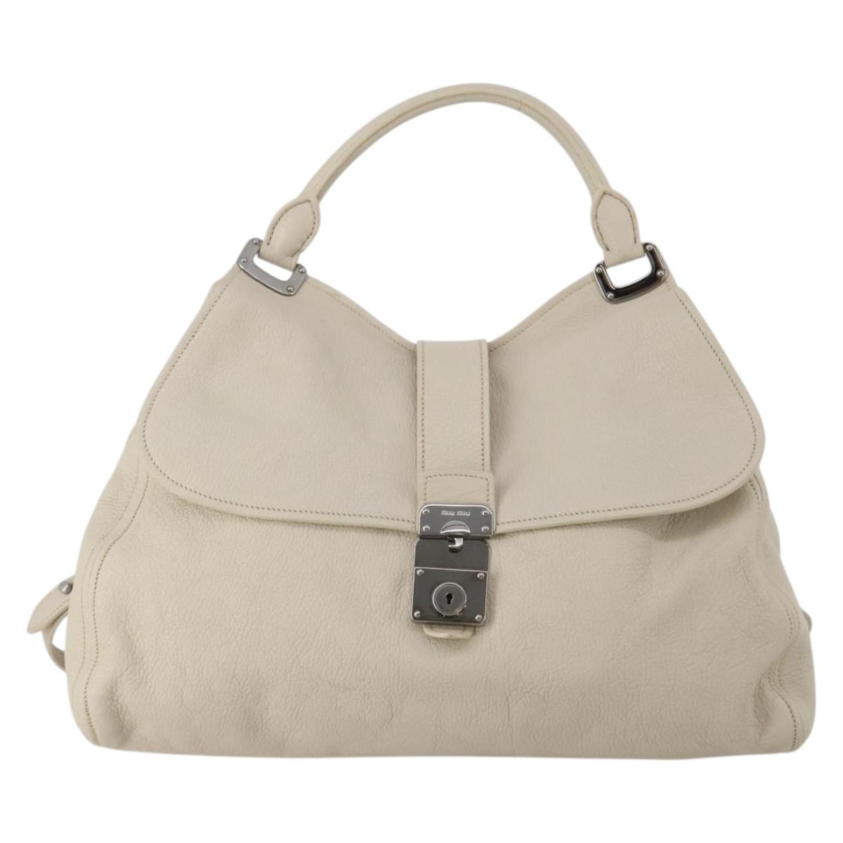 Miu Miu Hand Bag Leather 2way Ivory Silver Auth 198635A