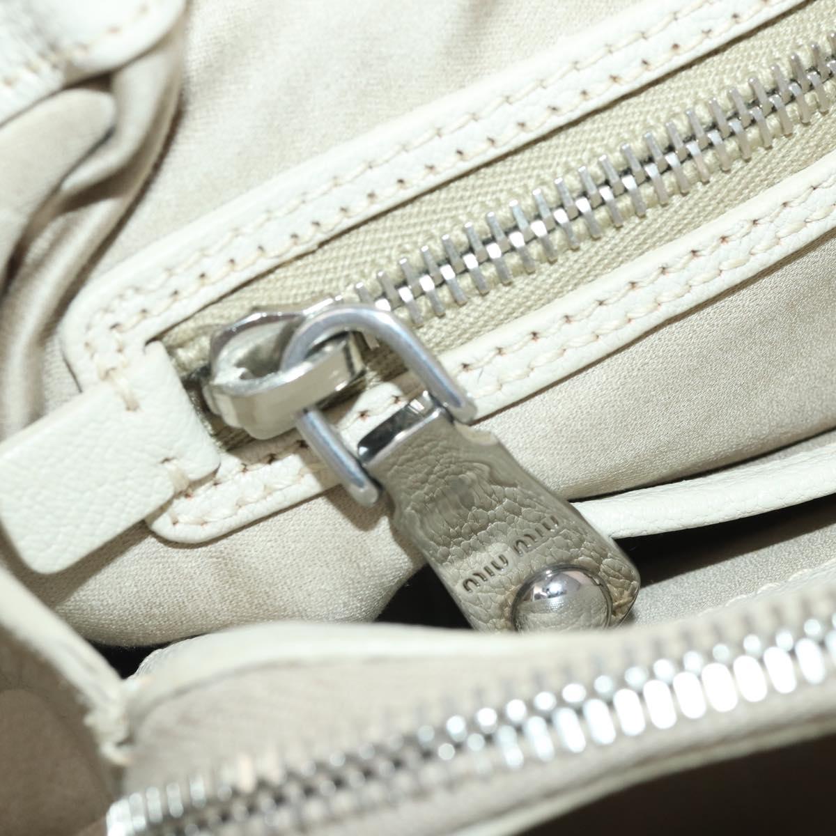 Miu Miu Hand Bag Leather 2way Ivory Silver Auth 198635A
