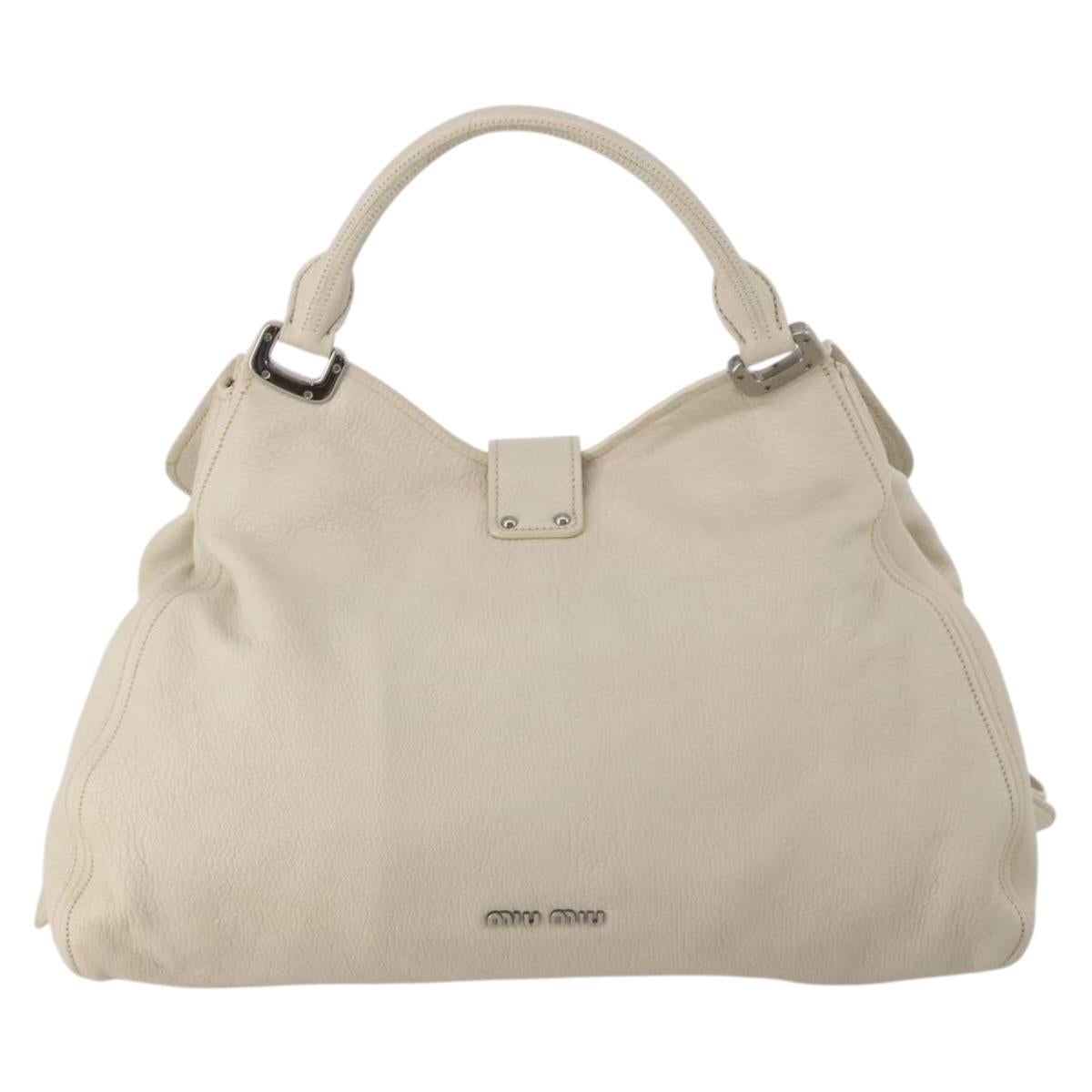 Miu Miu Hand Bag Leather 2way Ivory Silver Auth 198635A