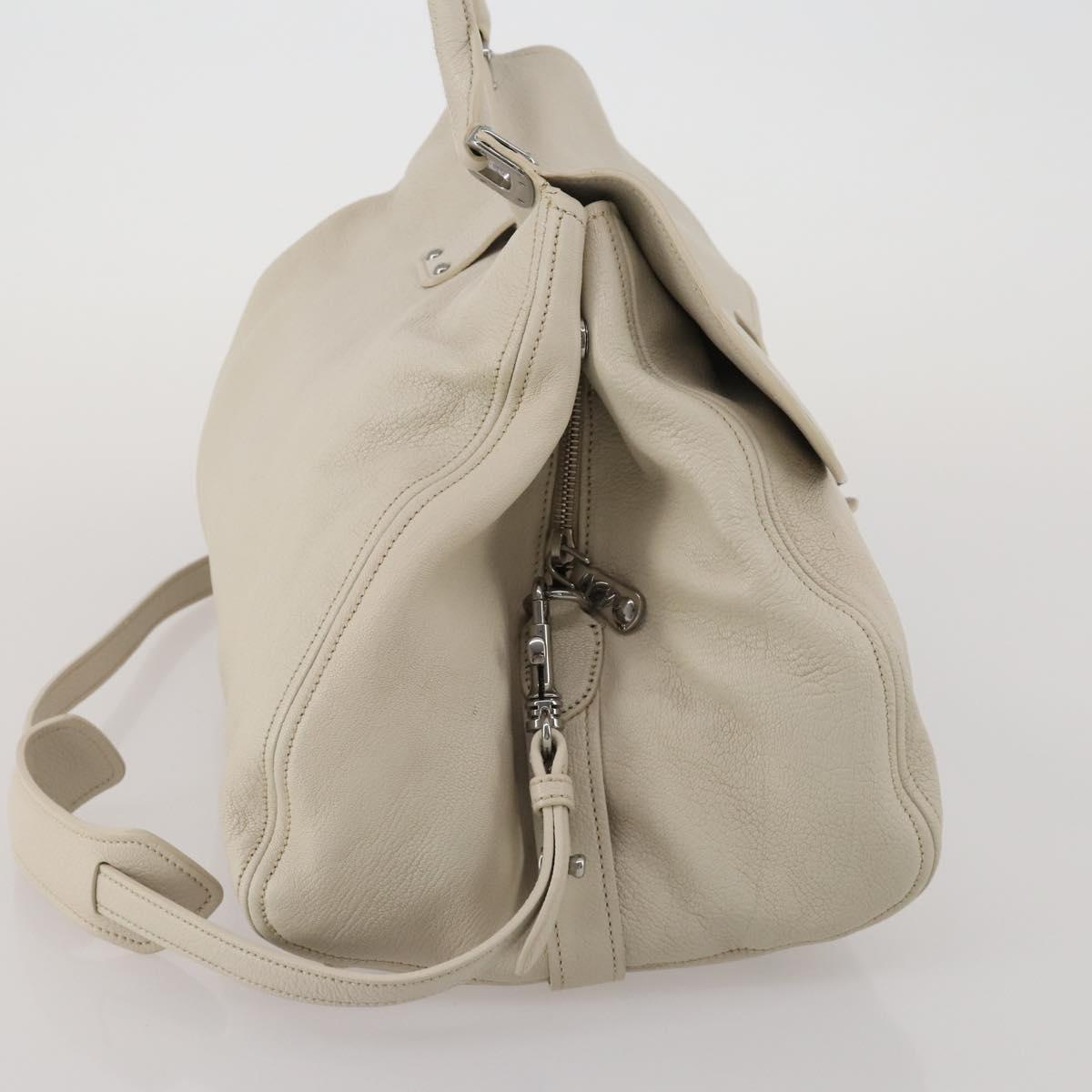 Miu Miu Hand Bag Leather 2way Ivory Silver Auth 198635A