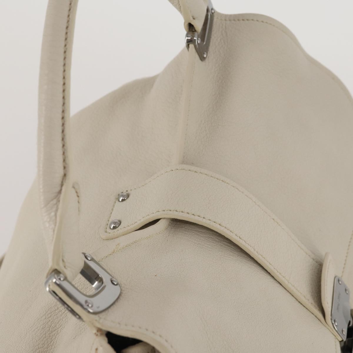 Miu Miu Hand Bag Leather 2way Ivory Silver Auth 198635A