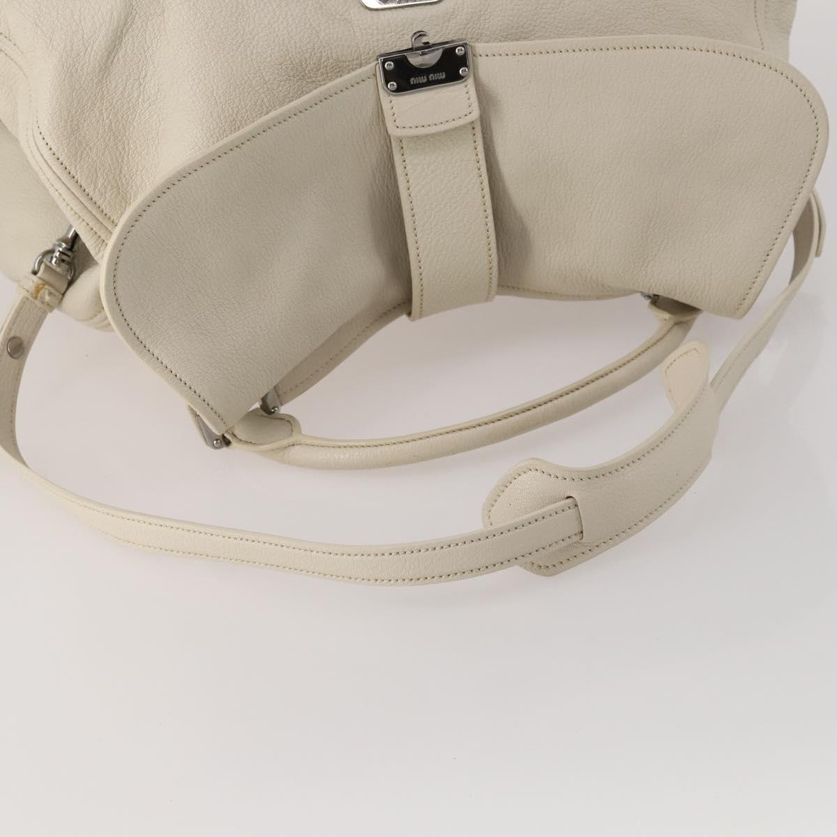 Miu Miu Hand Bag Leather 2way Ivory Silver Auth 198635A