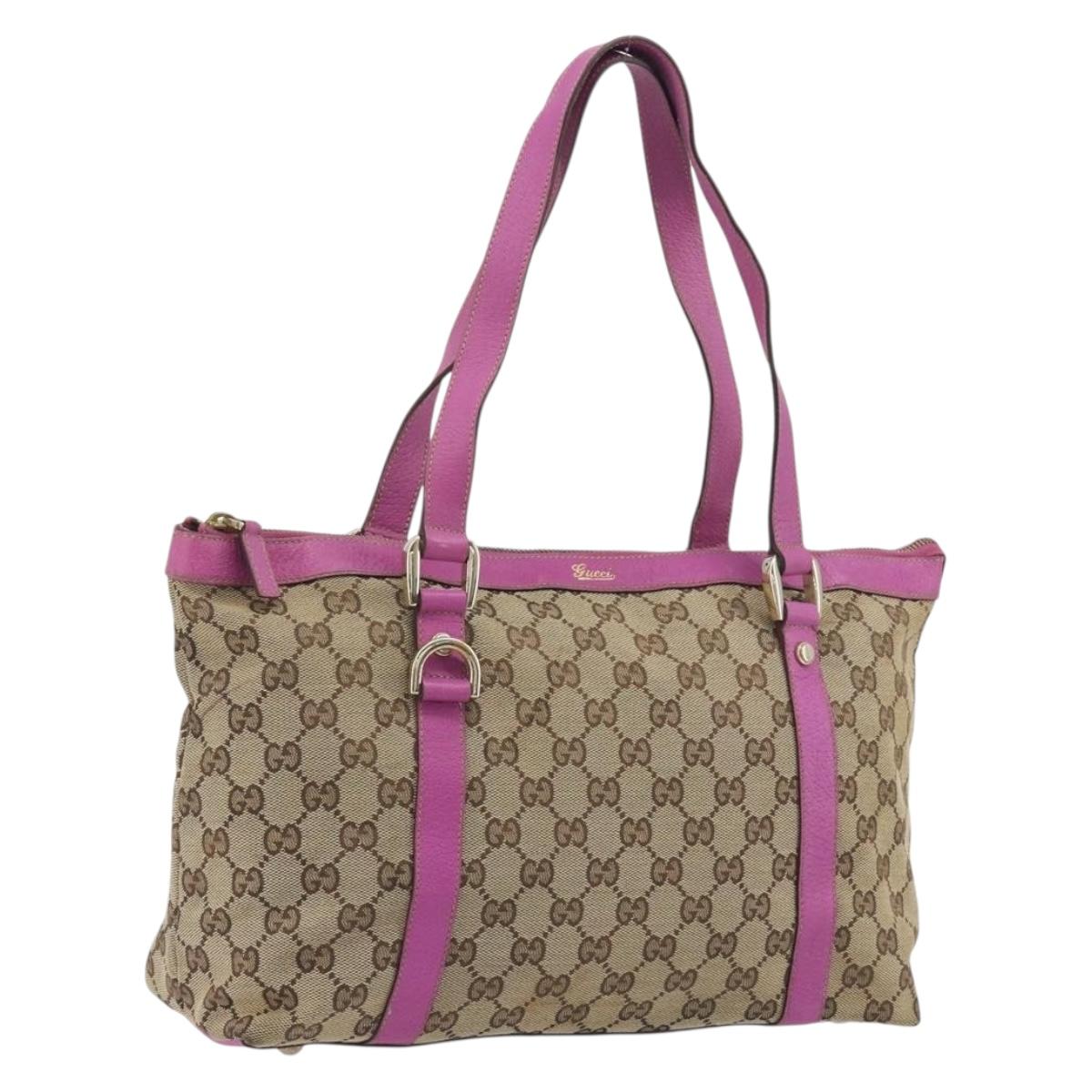 GUCCI GG Canvas Abbey Tote Bag Beige Gold Tone 141470 Auth 198637